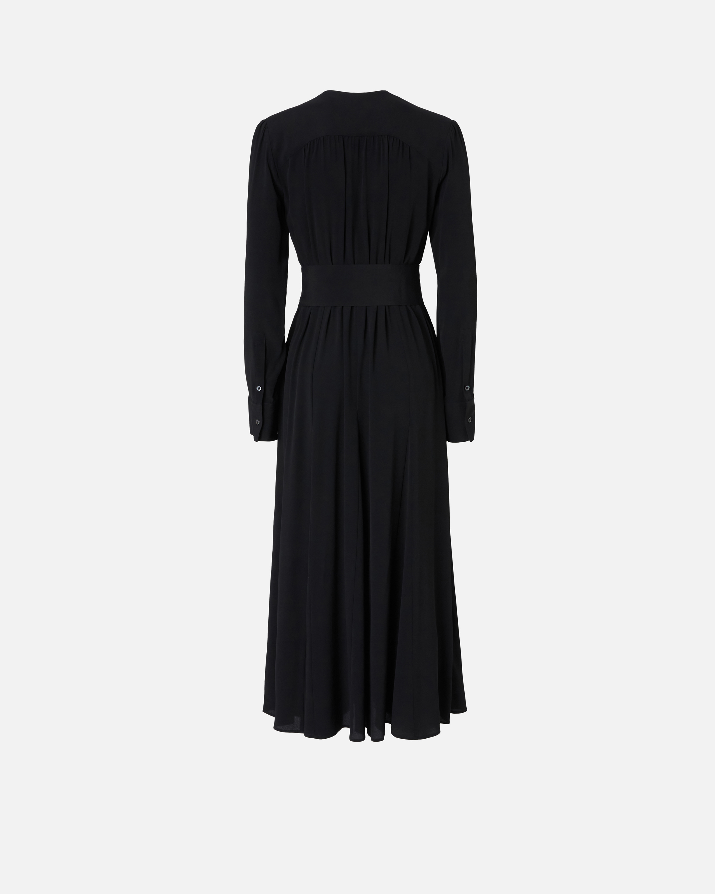 Pinko Long Silk-blend Dress With Belt And Long Sleeves In Limo Black