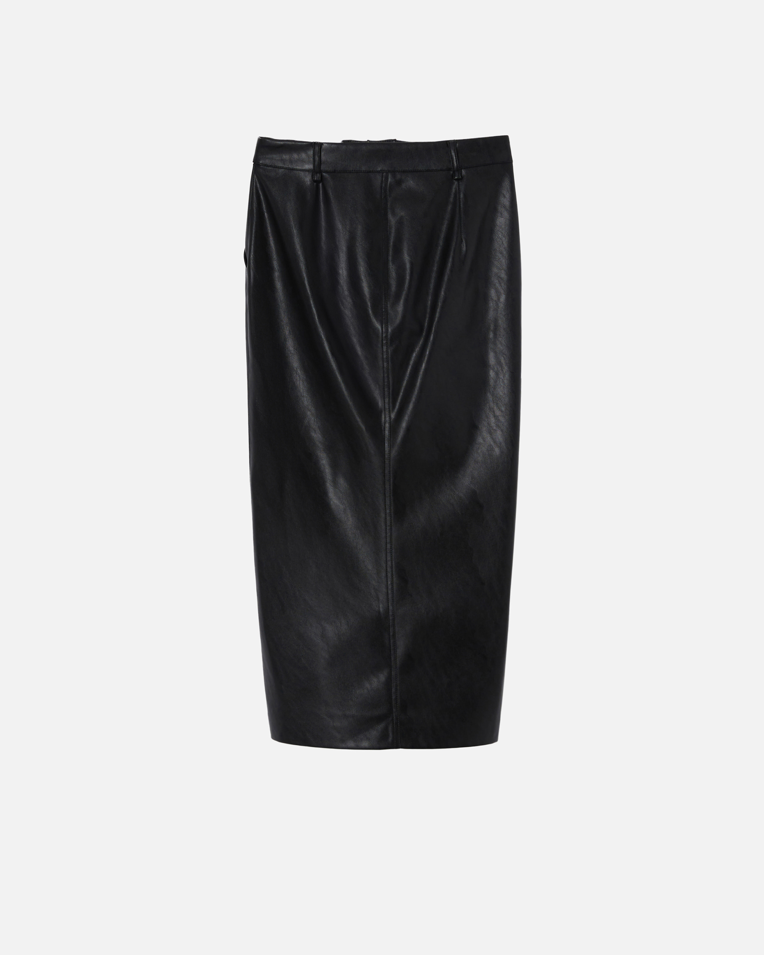 Pinko Leather-effect Midi Skirt With Slit In Limo Black