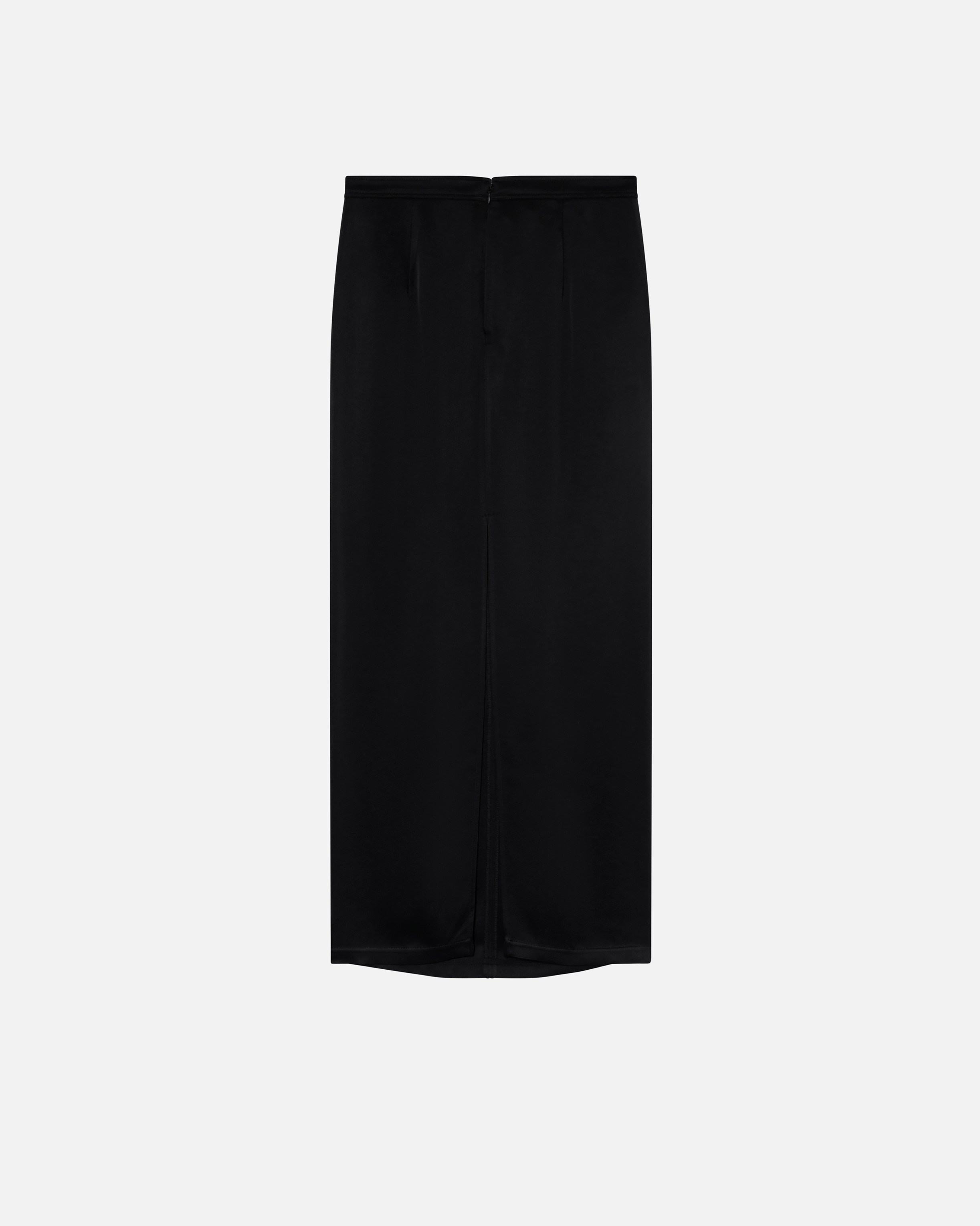 Pinko Long Satin Skirt With Rear Slit In Noir Limousine