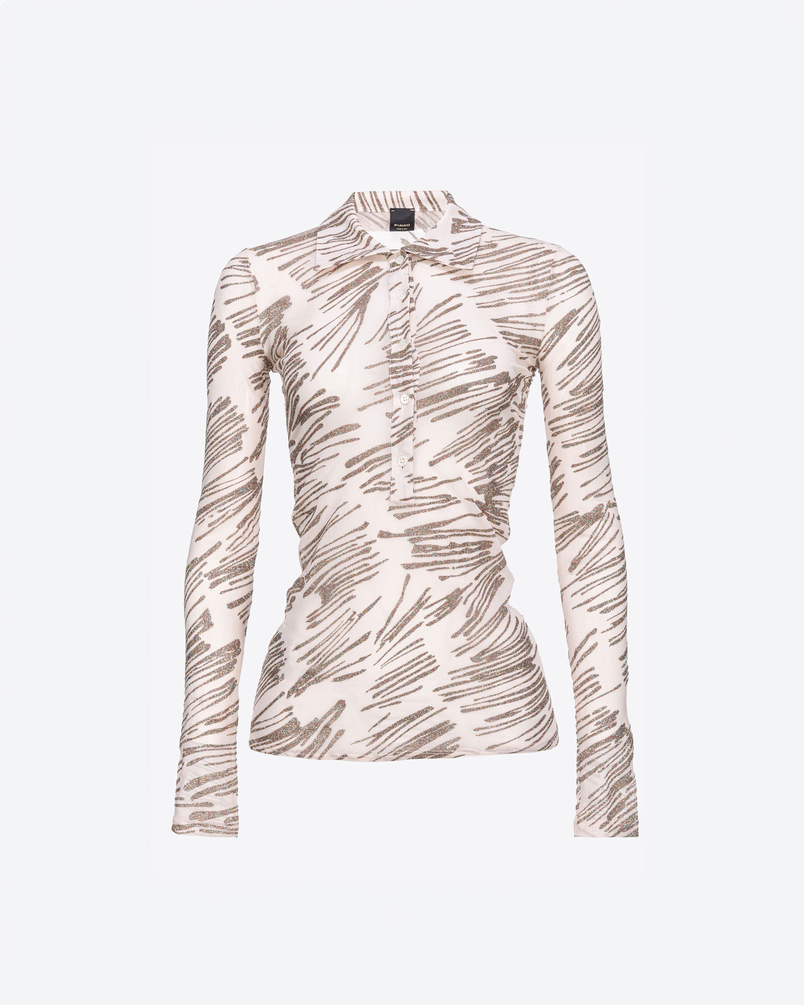 Pinko Langarm-Poloshirt mit Glitzerprint