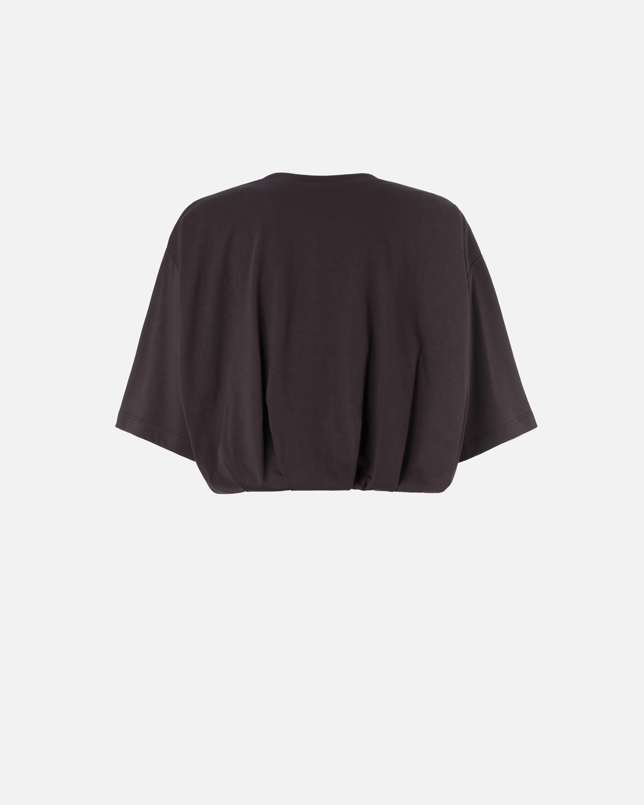 Короткая футболка из джерси с вышитым логотипом - КОРИЧНЕВЫЙ - large