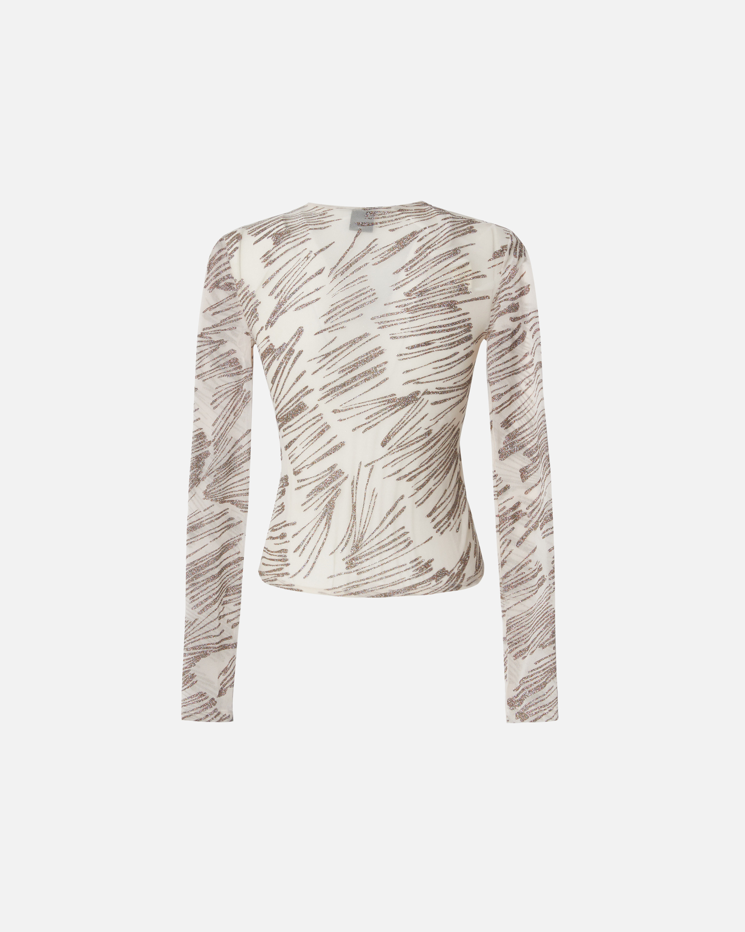 Лонгслив из тюля с глиттерным принтом - БЕЖЕВЫЙ, multicolor - large