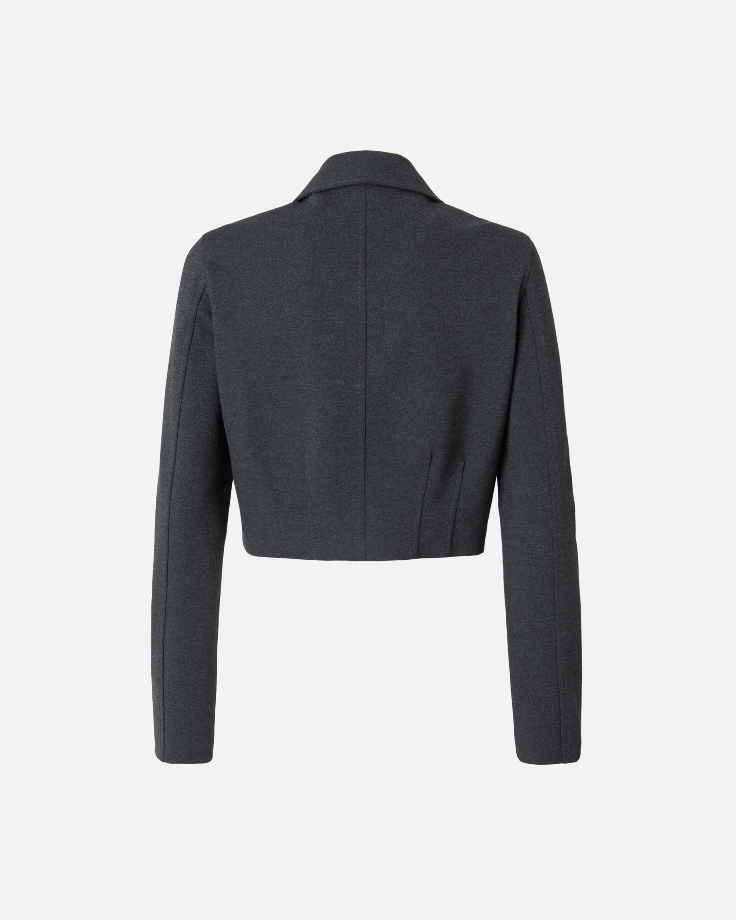 Укороченный однобортный жакет из вязанотканого полотна - СЕРЫЙ - large