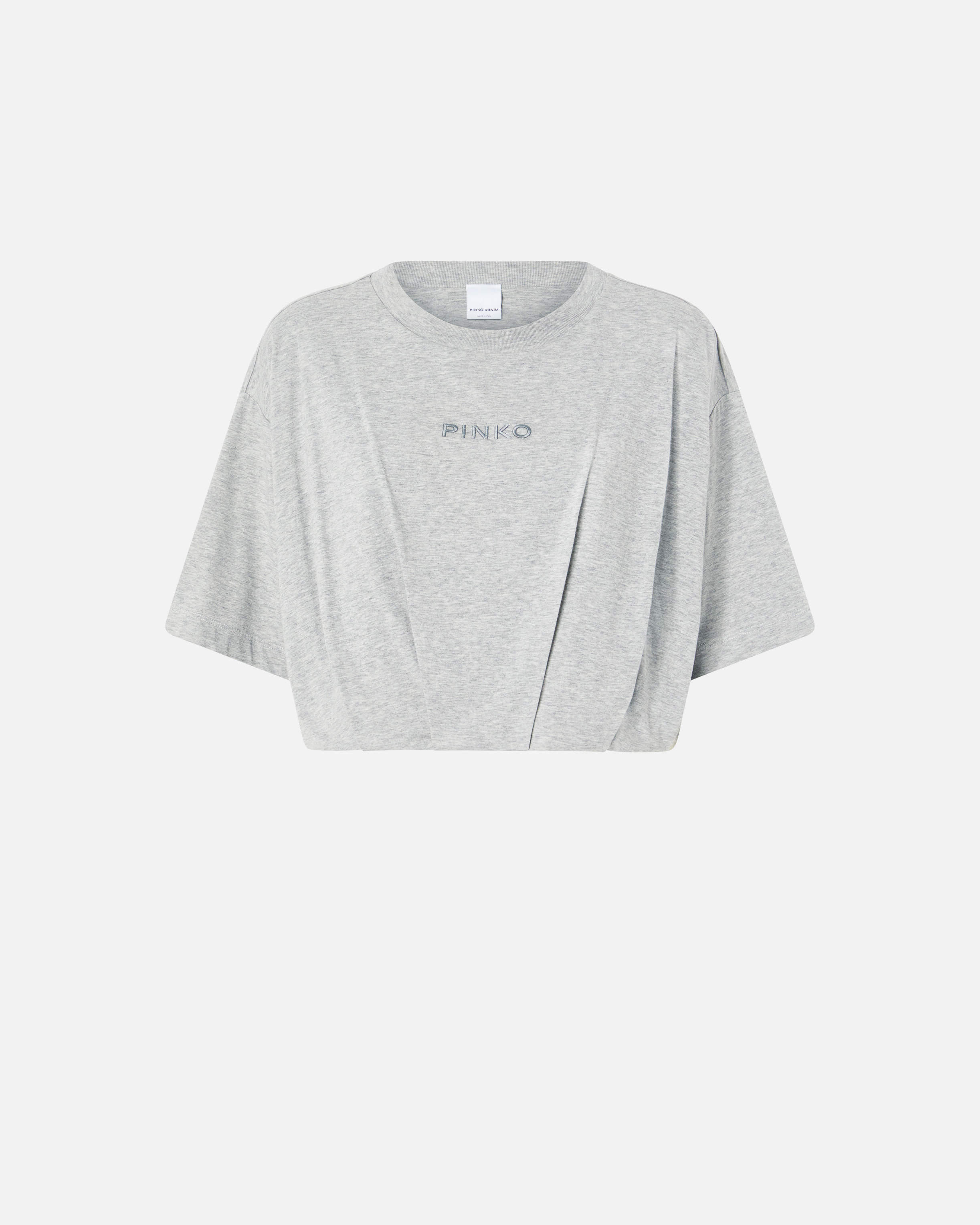 Pinko Short And Loose T-shirt With Logo Embroidery In Grigio Pioggerella