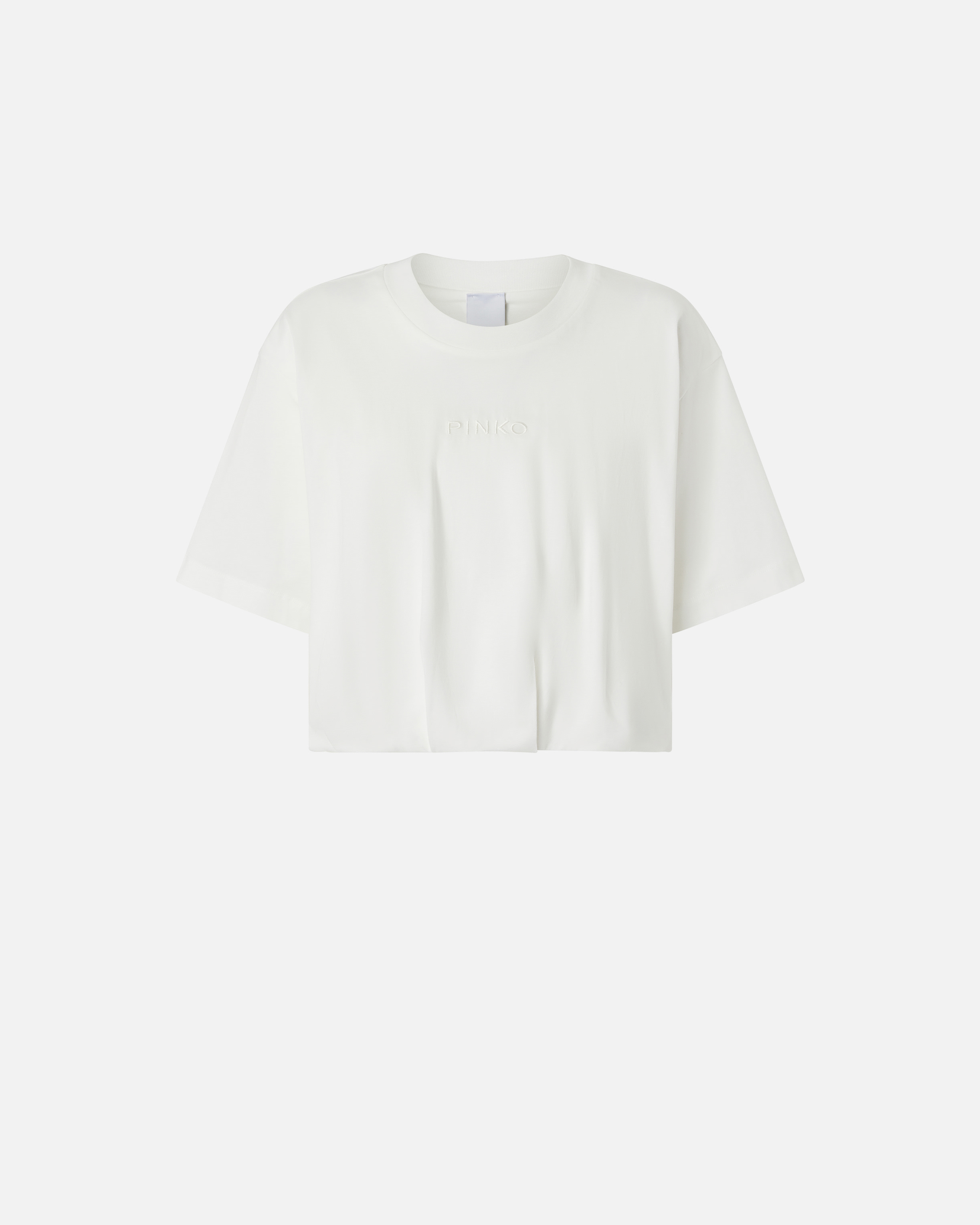 Pinko White Crop T-shirt With Logo On The Front And Gathers In Cotton Woman In Bianco-biancaneve