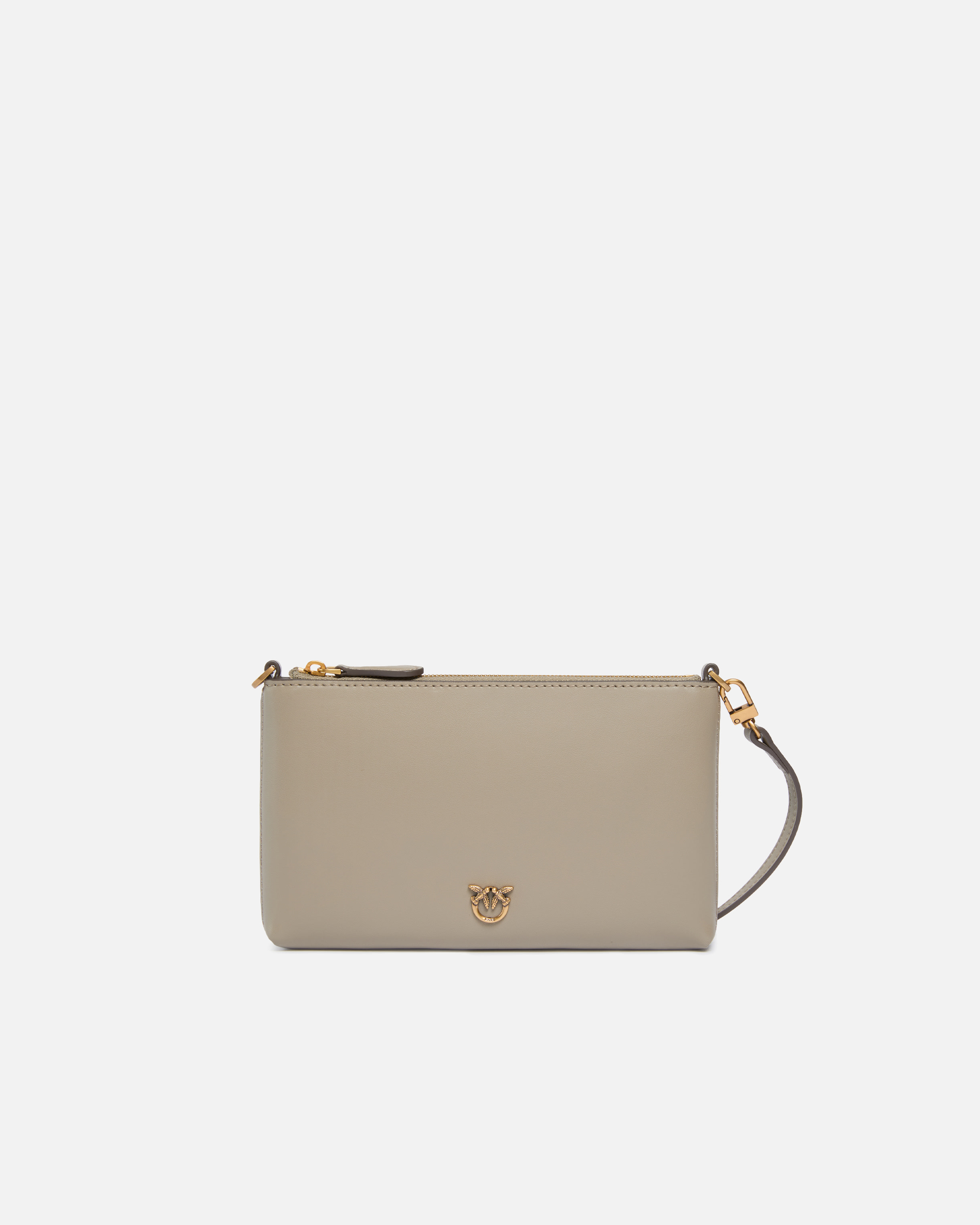 Плоский клатч из кожи с логотипом Love Birds - СЕРЫЙ - large | Pinko 