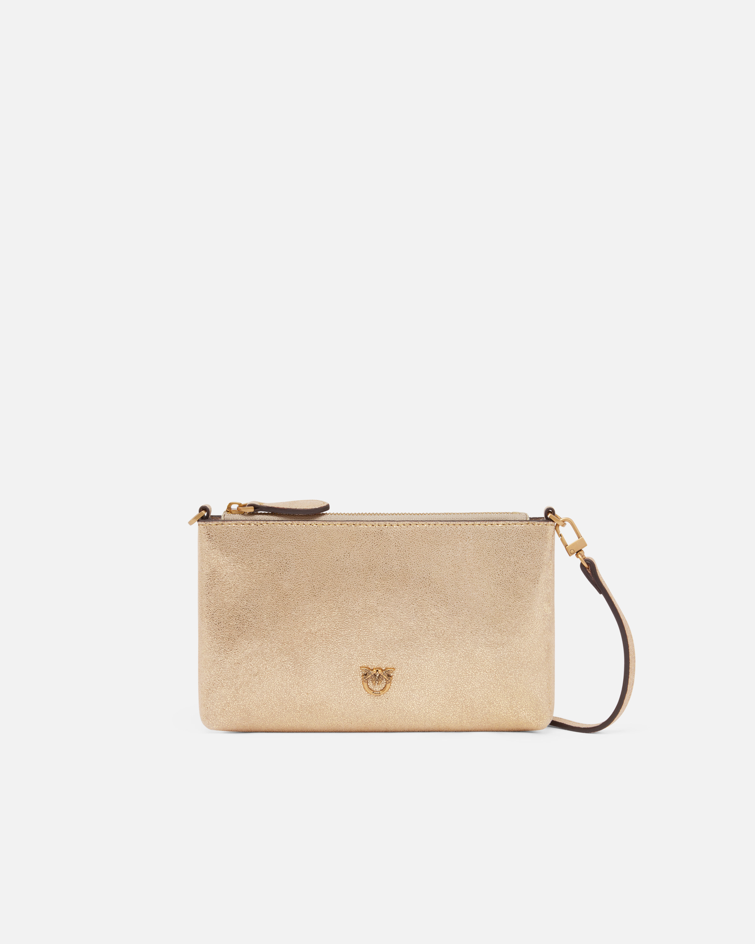 Pinko Mini Flat Clutch Bag In Shiny Suede With Shoulder Strap
