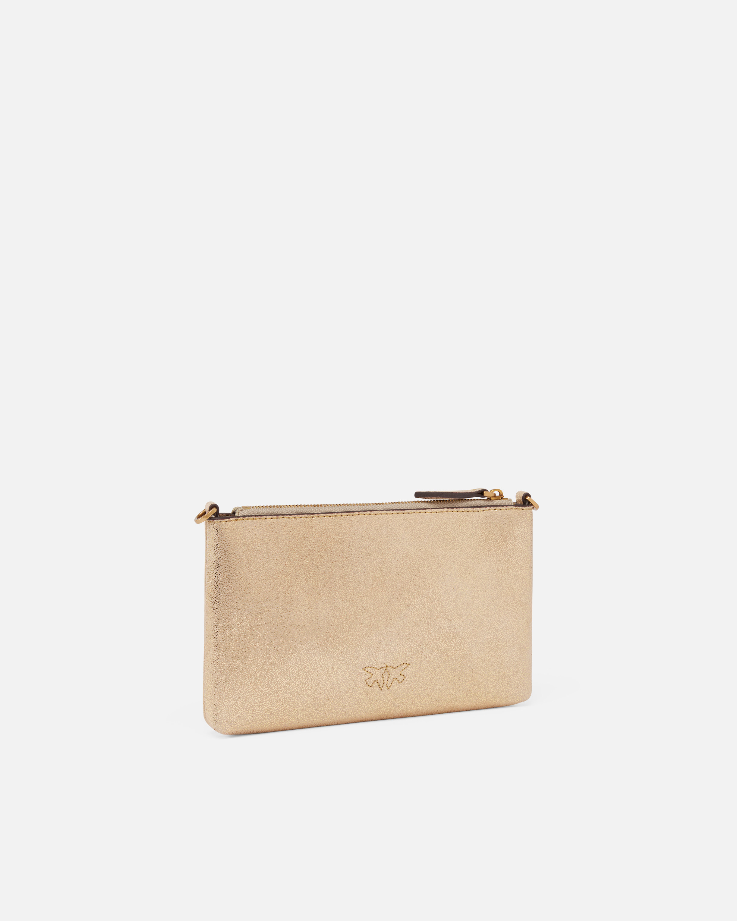 Pinko Mini Flat Clutch Bag In Shiny Suede With Shoulder Strap