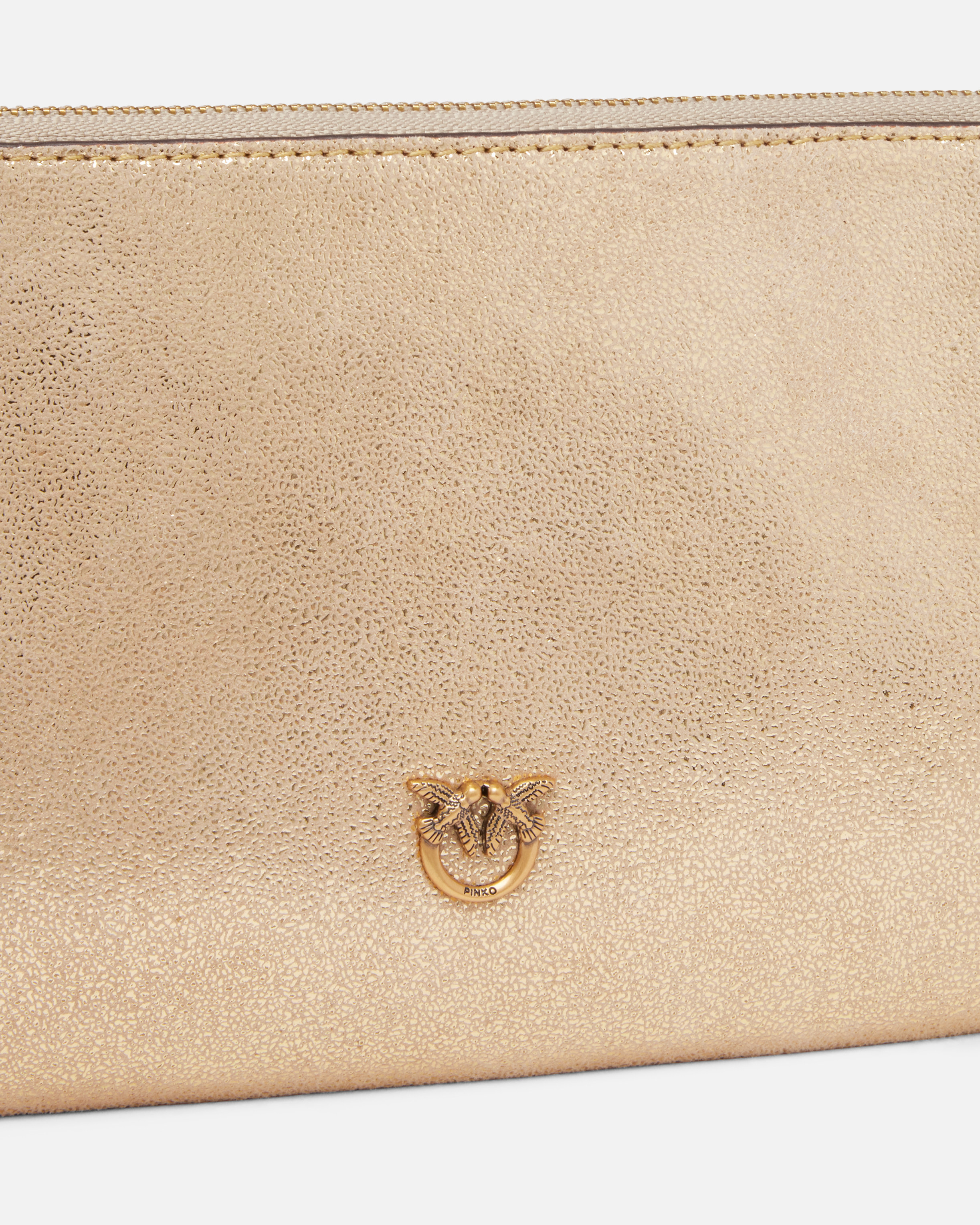 Pinko Mini Flat Clutch Bag In Shiny Suede With Shoulder Strap