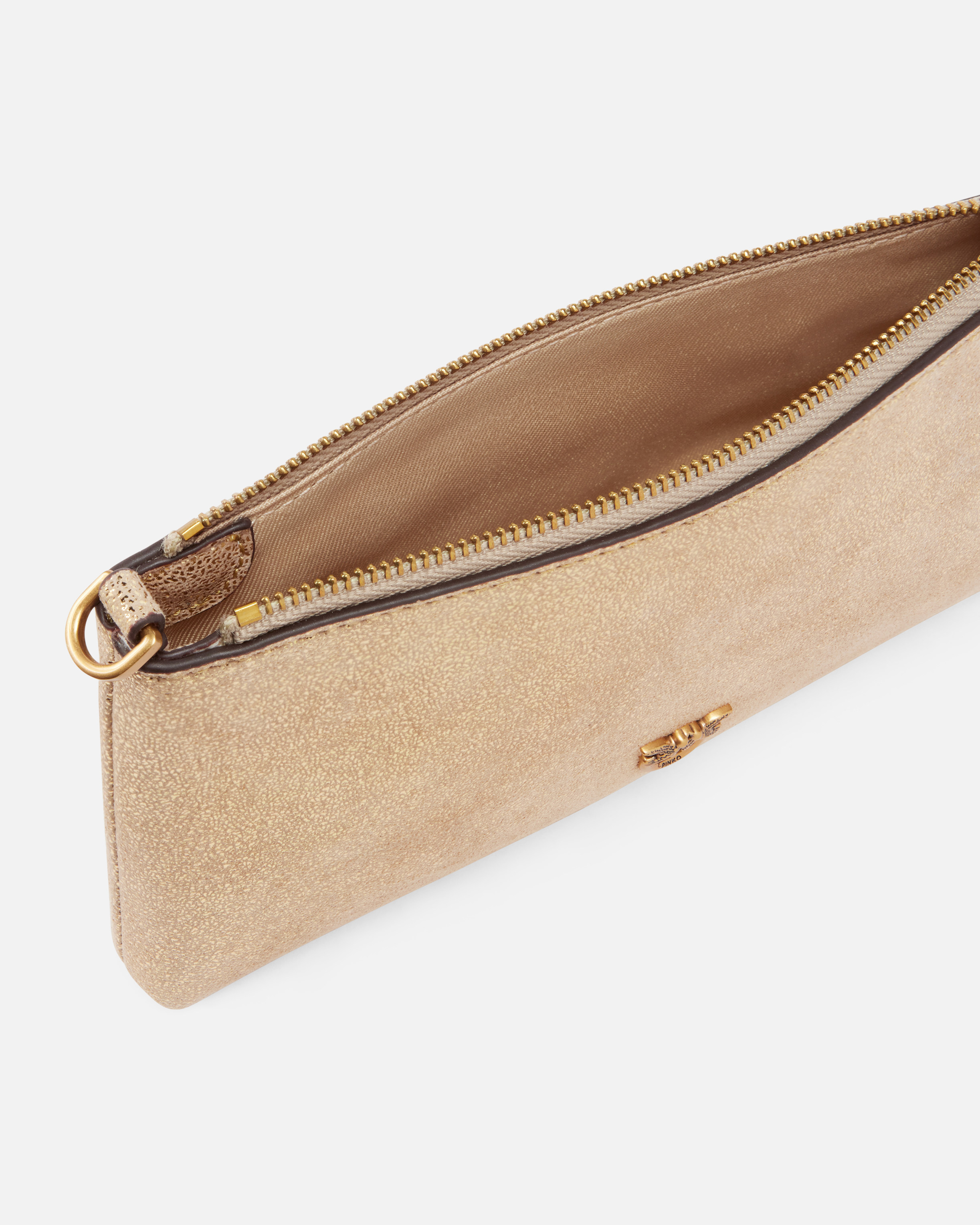 Pinko Mini Flat Clutch Bag In Shiny Suede With Shoulder Strap