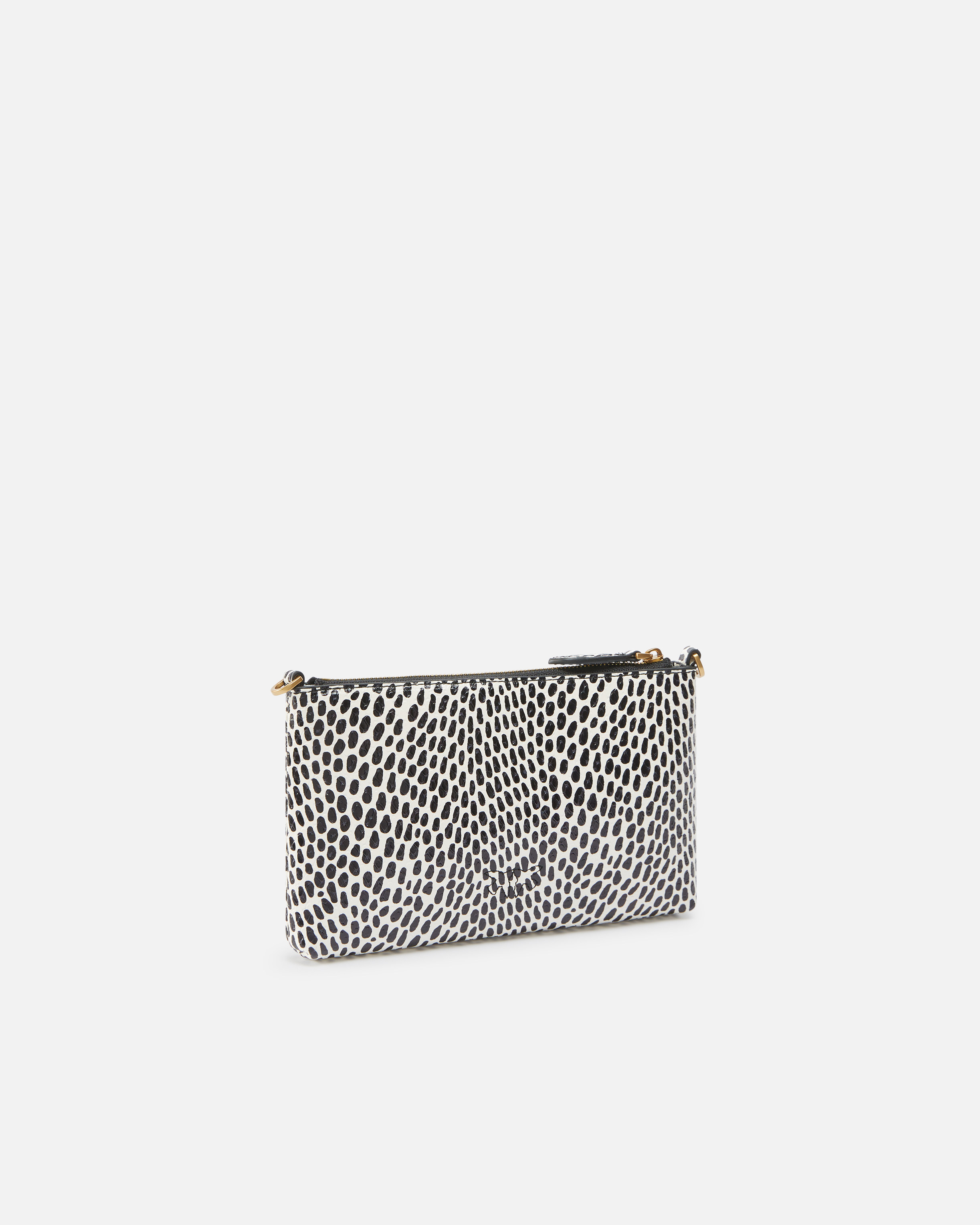 Pinko Polka Dot Leather Evening Bag With Shoulder Strap In White/black-antique Gold