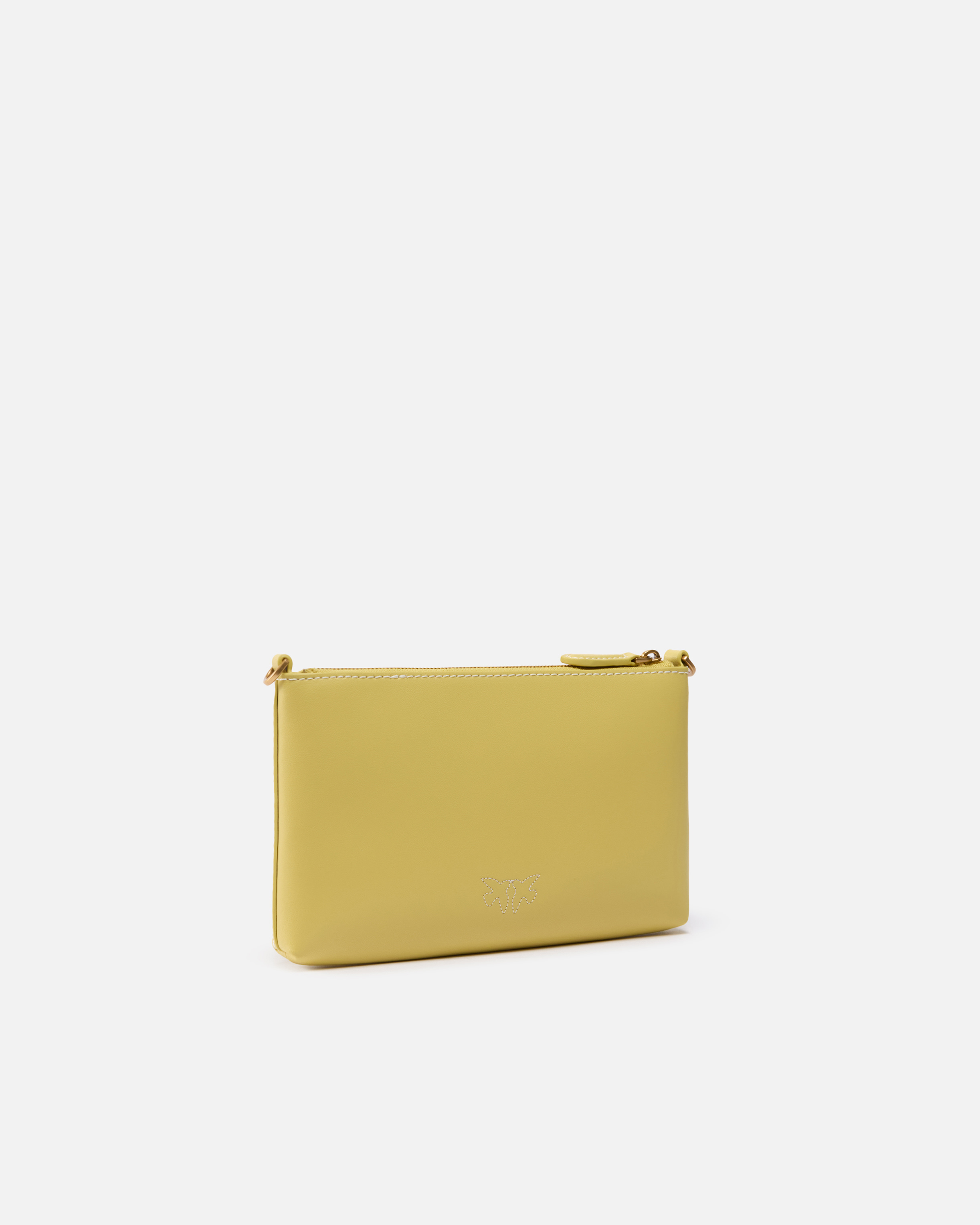 Pinko Flat Leather Crossbody Bag In Lime-antique Gold