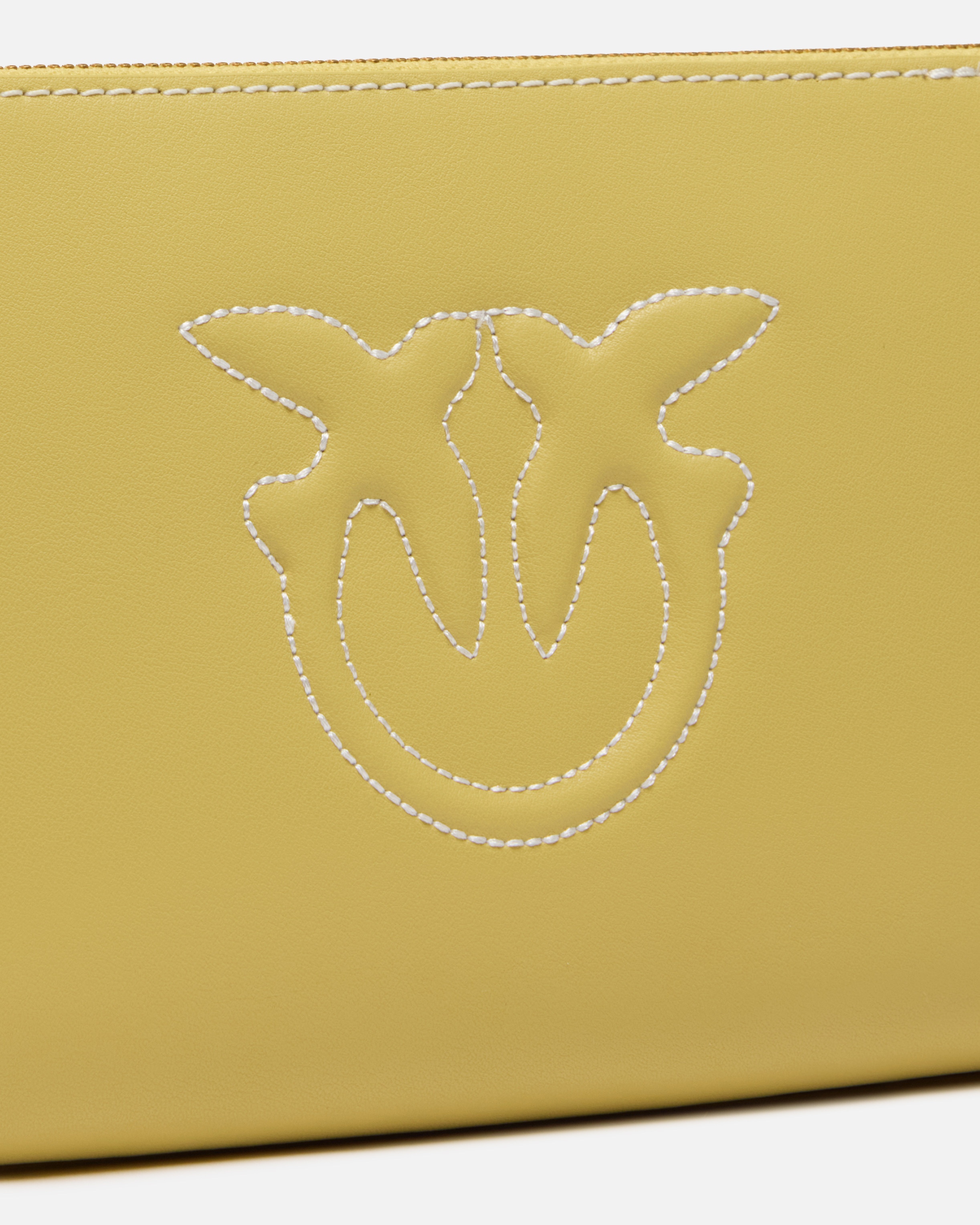 Pinko Flat Leather Crossbody Bag In Lime-antique Gold