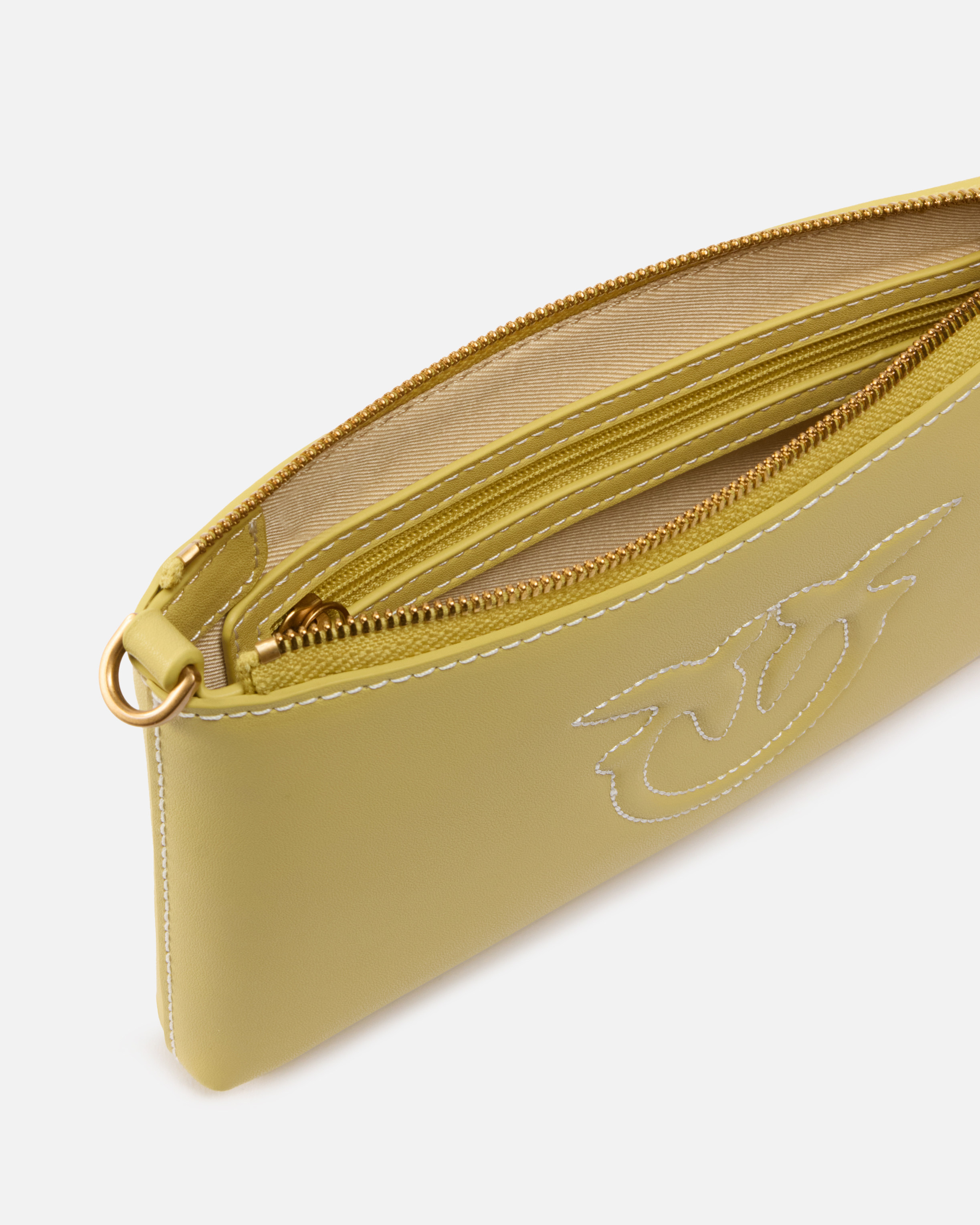 Pinko Flat Leather Crossbody Bag In Lime-antique Gold