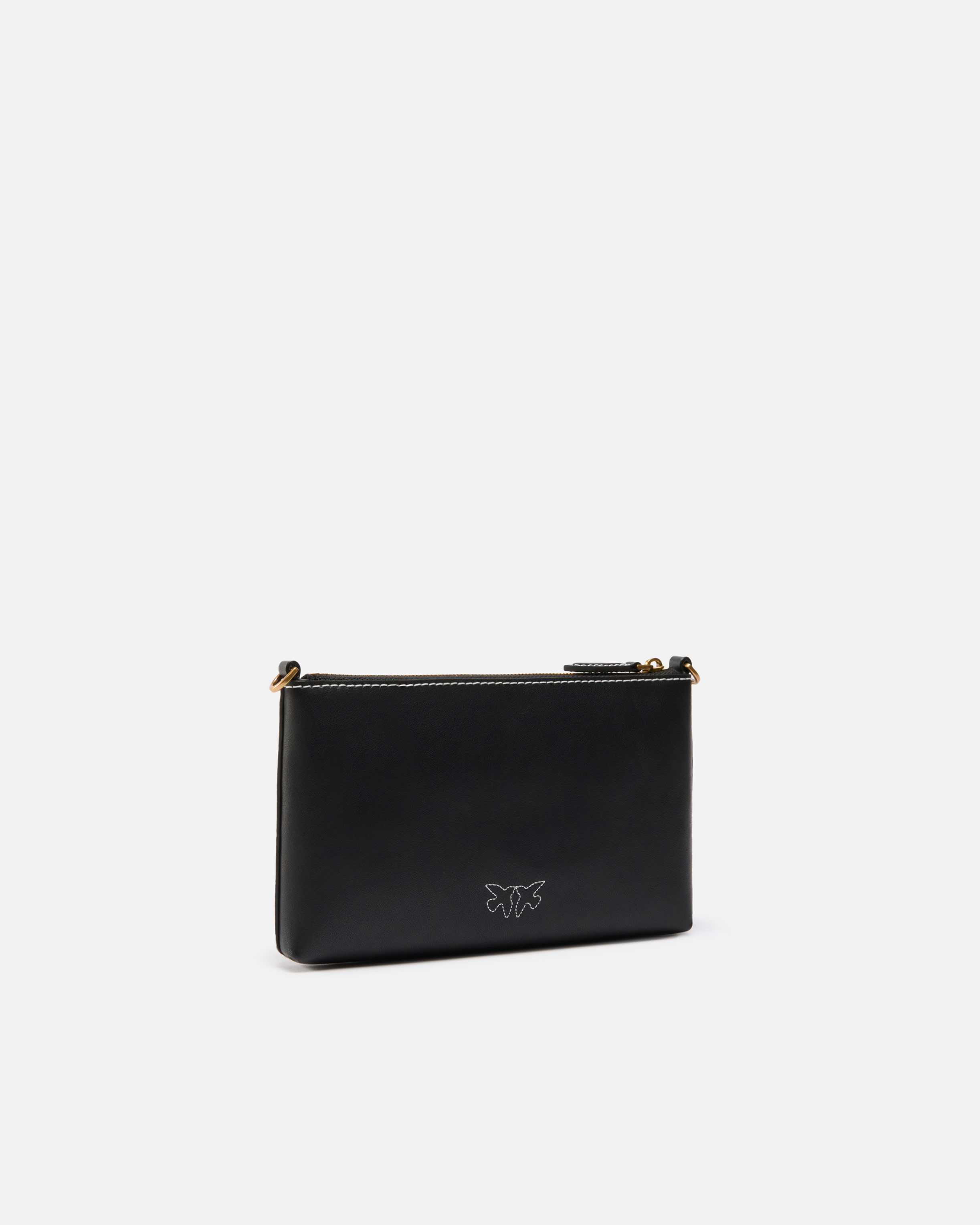 Pinko Horizontal Flat Mini Black Leather Wristlet In Black