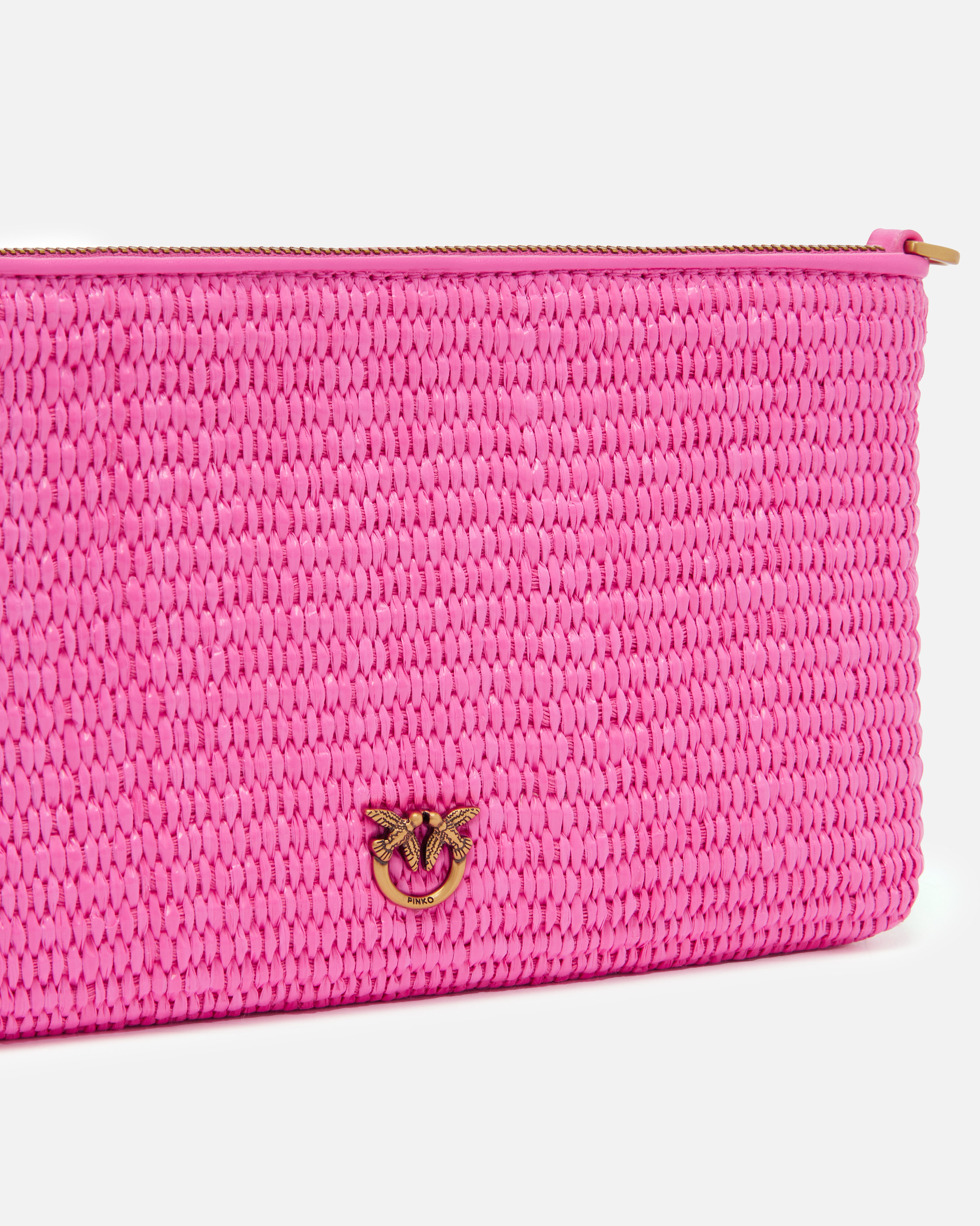 Pinko Small Flat Crochet Raffia Bag With Removable Shoulder Strap