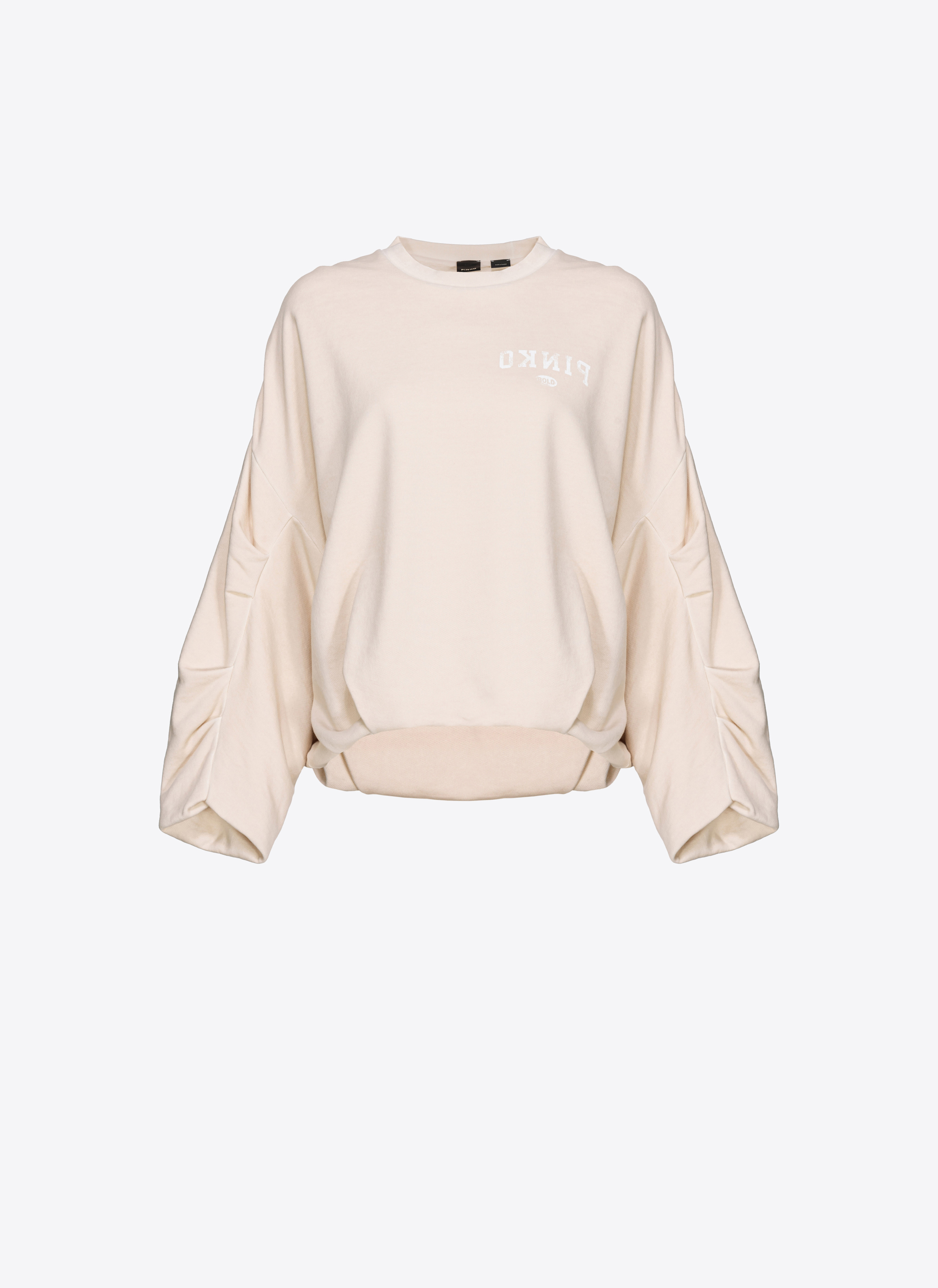 Pinko, Oversized sweatshirt with logo print, Rainy-day beige, M-L