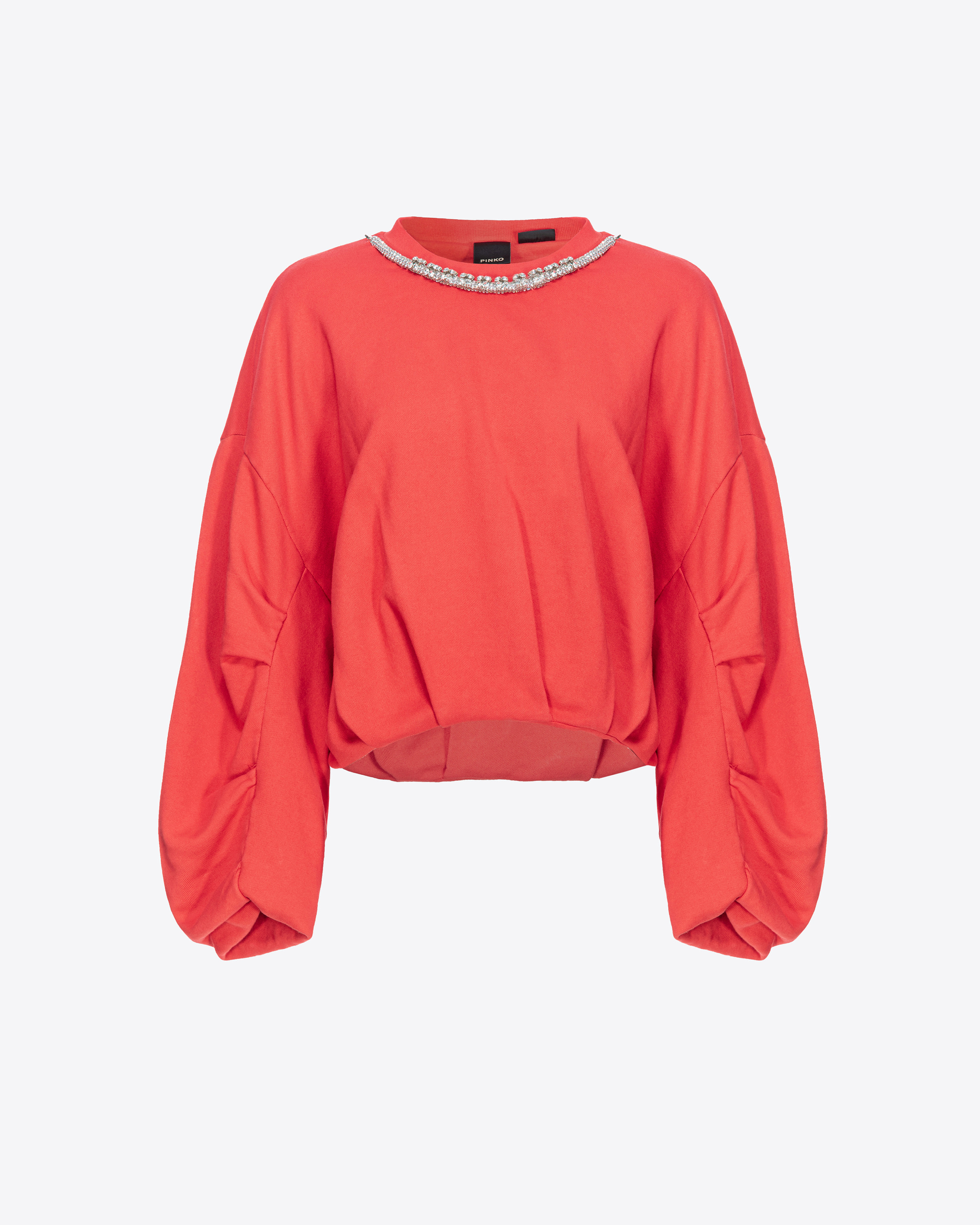 Pinko, Sweatshirt with bejewelled neck, Dulcamara red, M-L
