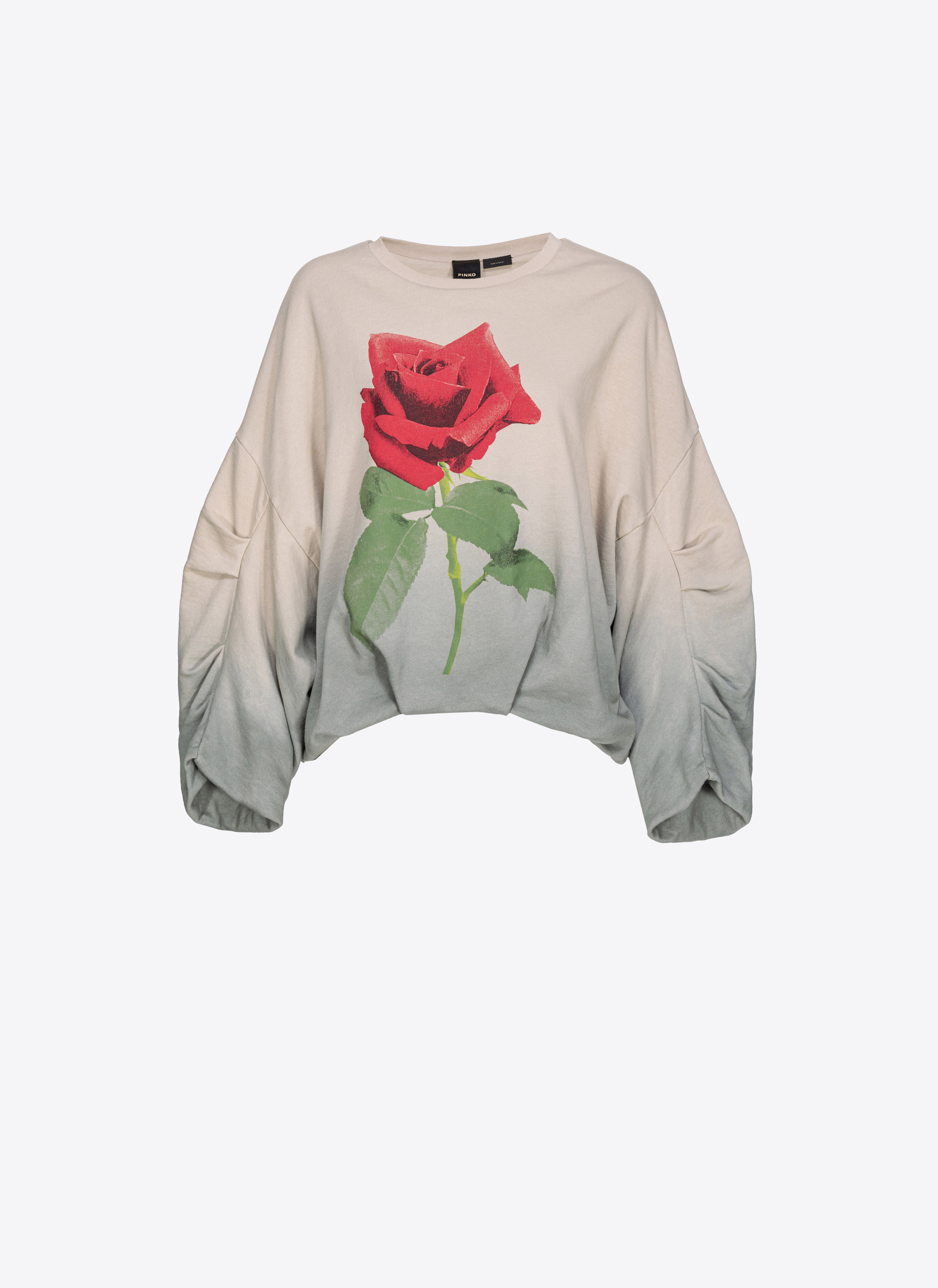 Pinko Faded Sweatshirt With Rose Print In Beige/grey