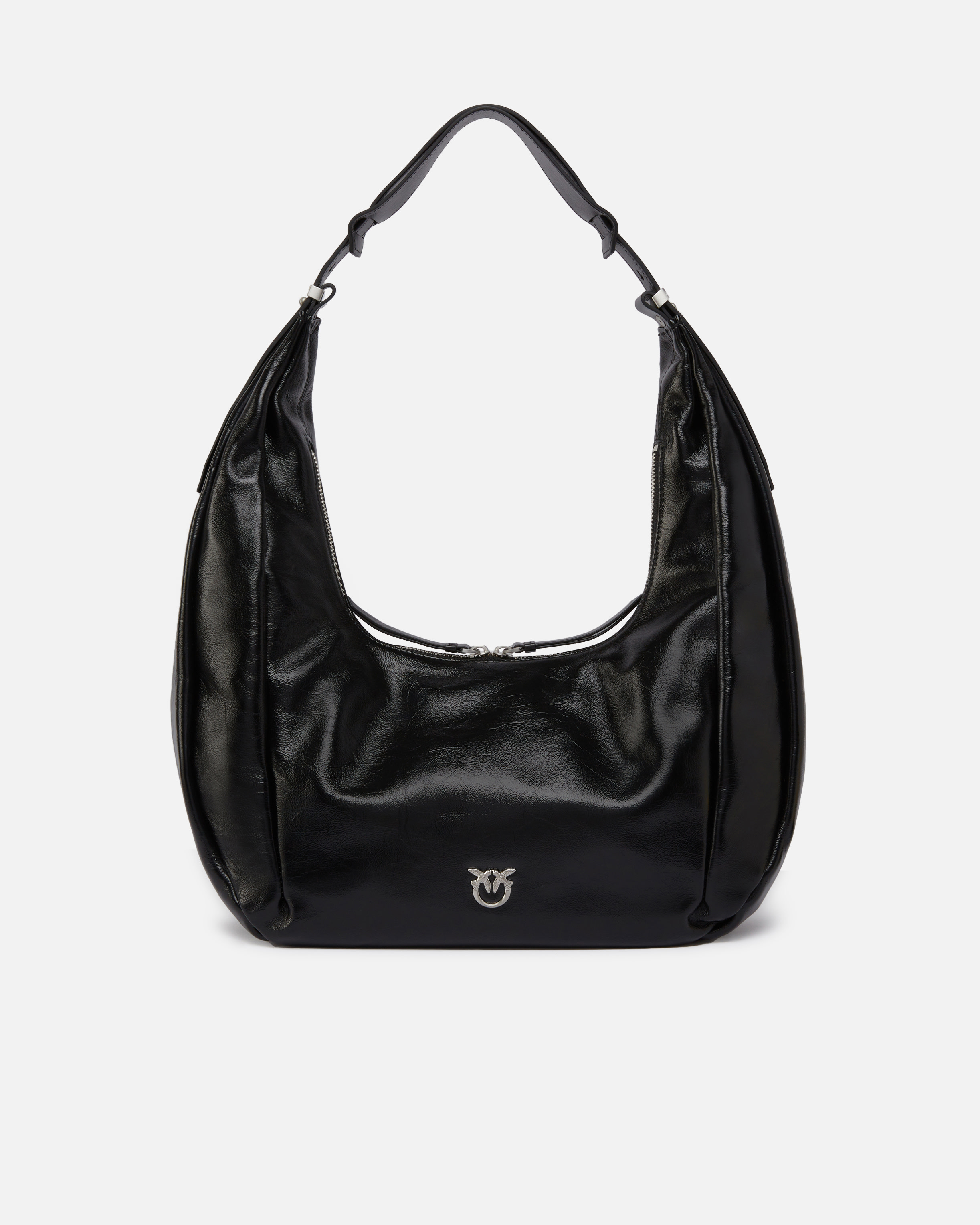 Pinko Hobo Slouchy Large Shoulder Bag In Shiny Leather