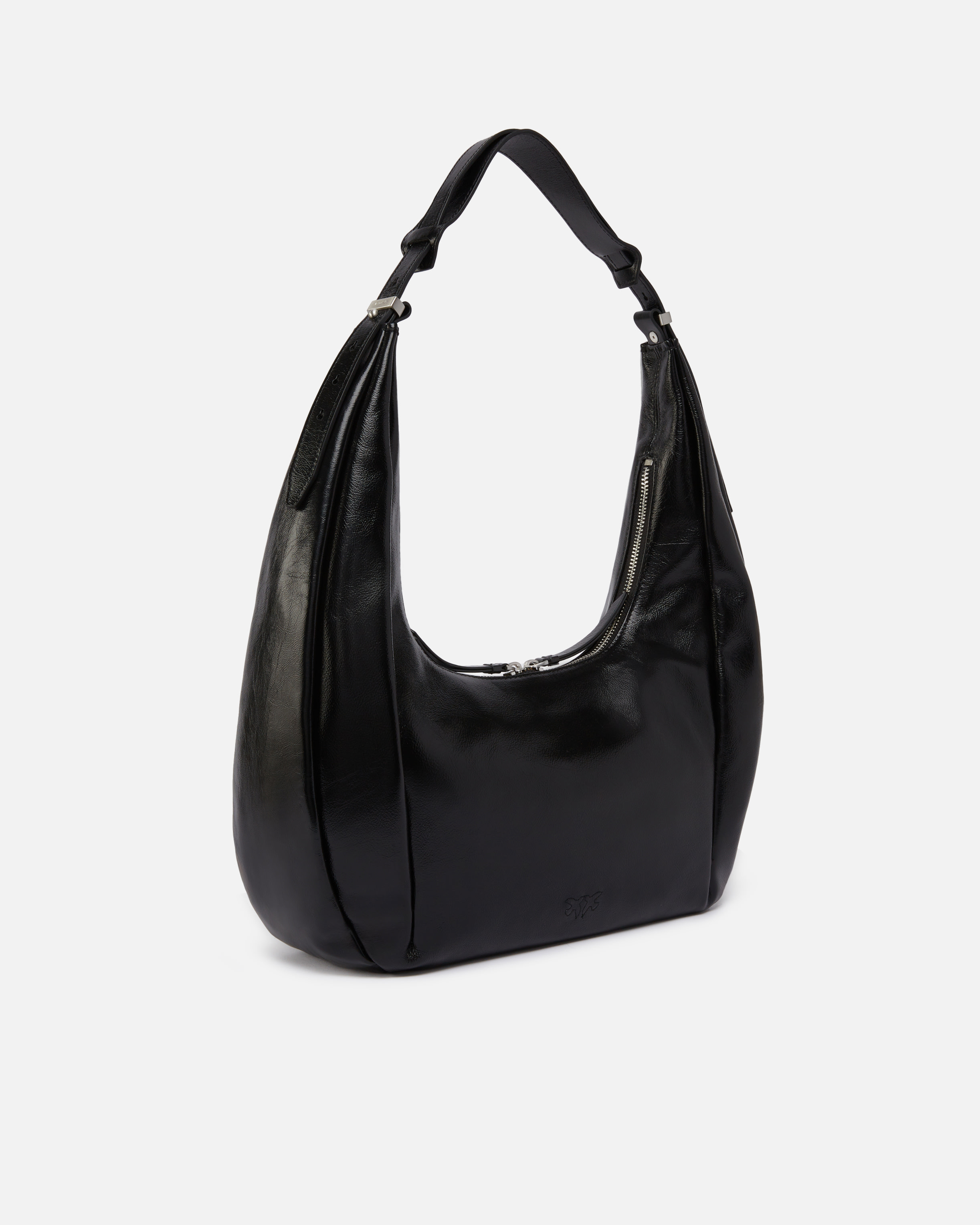 Pinko Hobo Slouchy Large Shoulder Bag In Shiny Leather