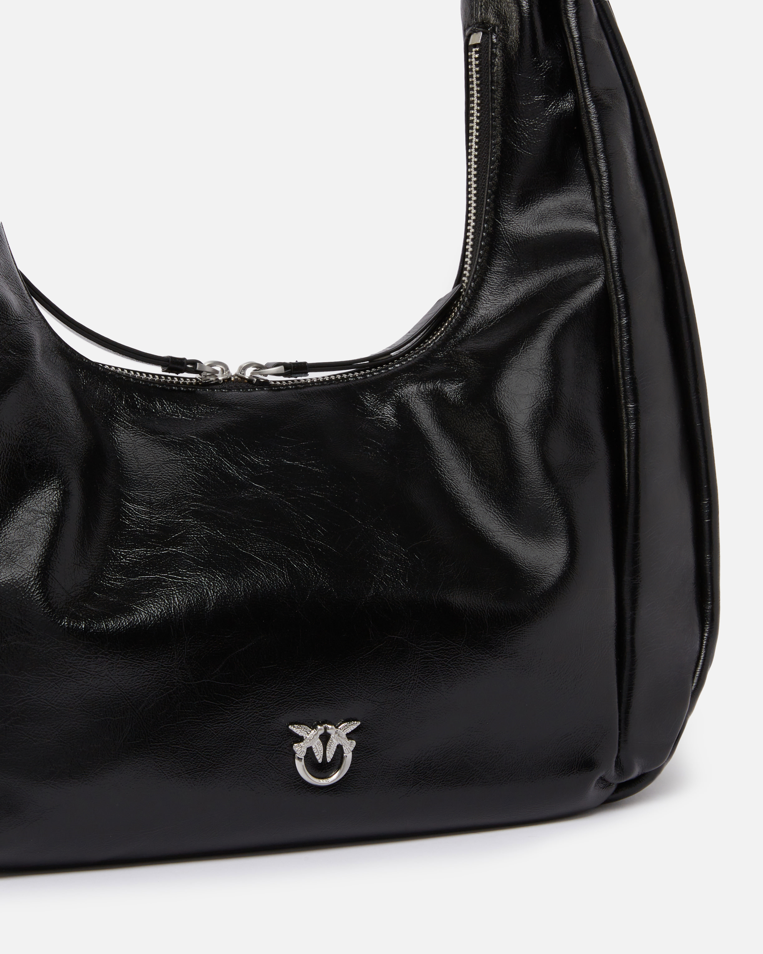 Pinko Hobo Slouchy Large Shoulder Bag In Shiny Leather