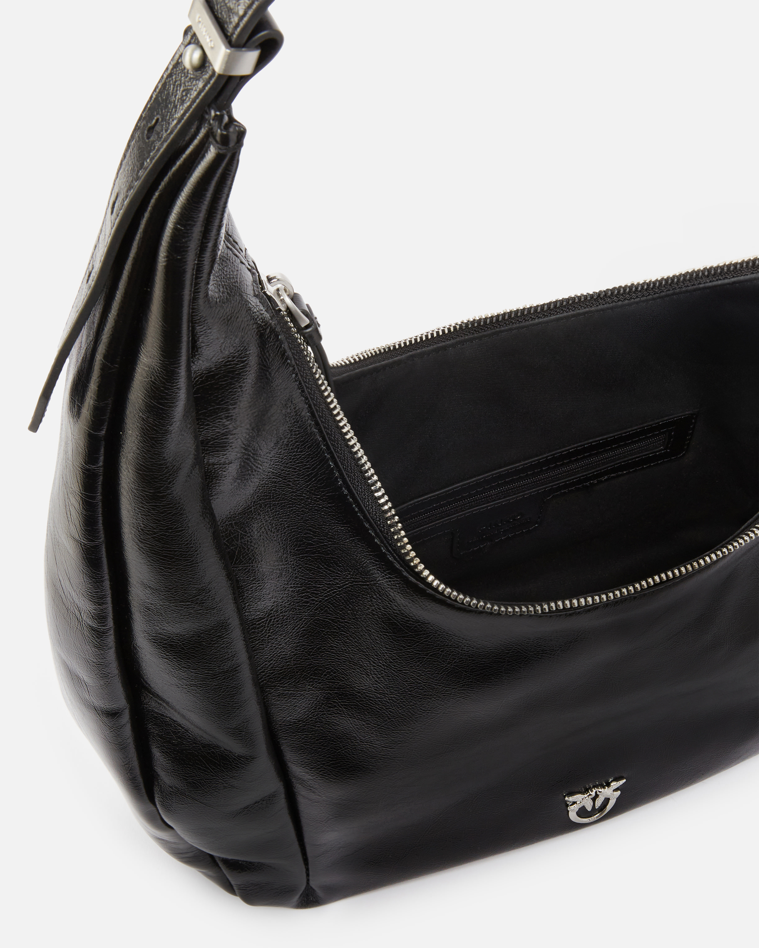 Pinko Hobo Slouchy Large Shoulder Bag In Shiny Leather