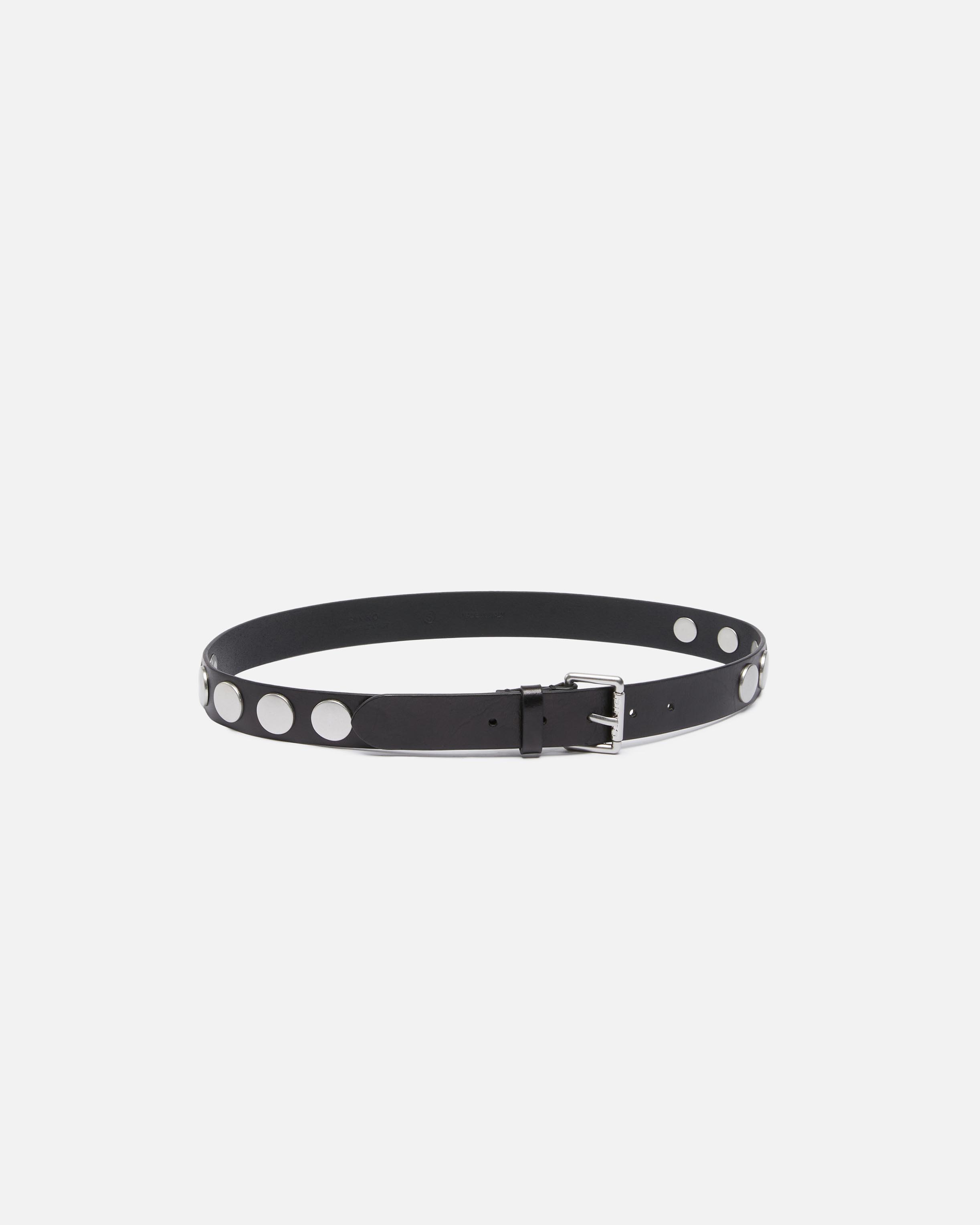 Pinko Glossy Leather Belt With Flat Studs In Noir-vieil Argent