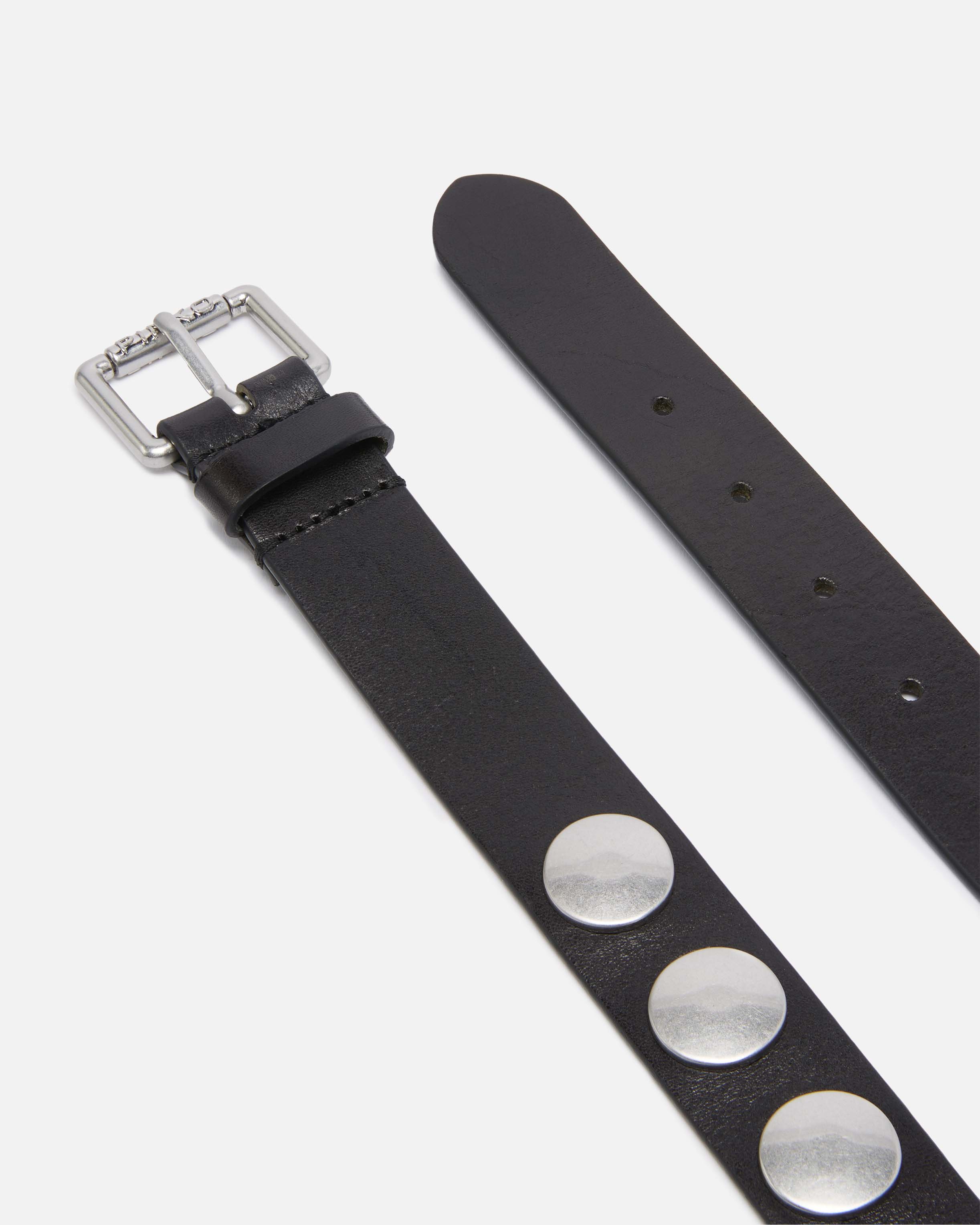 Pinko Glossy Leather Belt With Flat Studs In Noir-vieil Argent