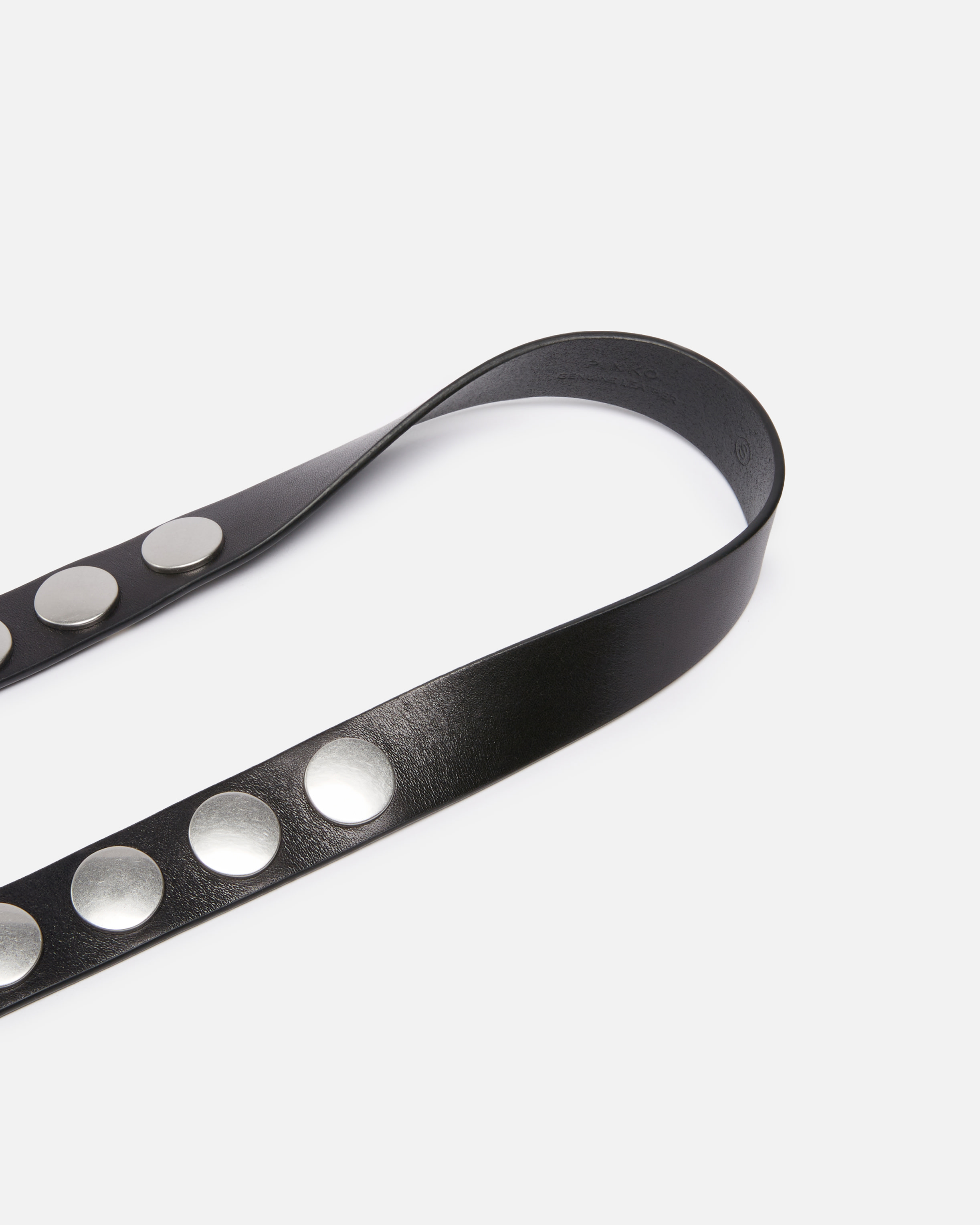 Pinko Glossy Leather Belt With Flat Studs In Noir-vieil Argent