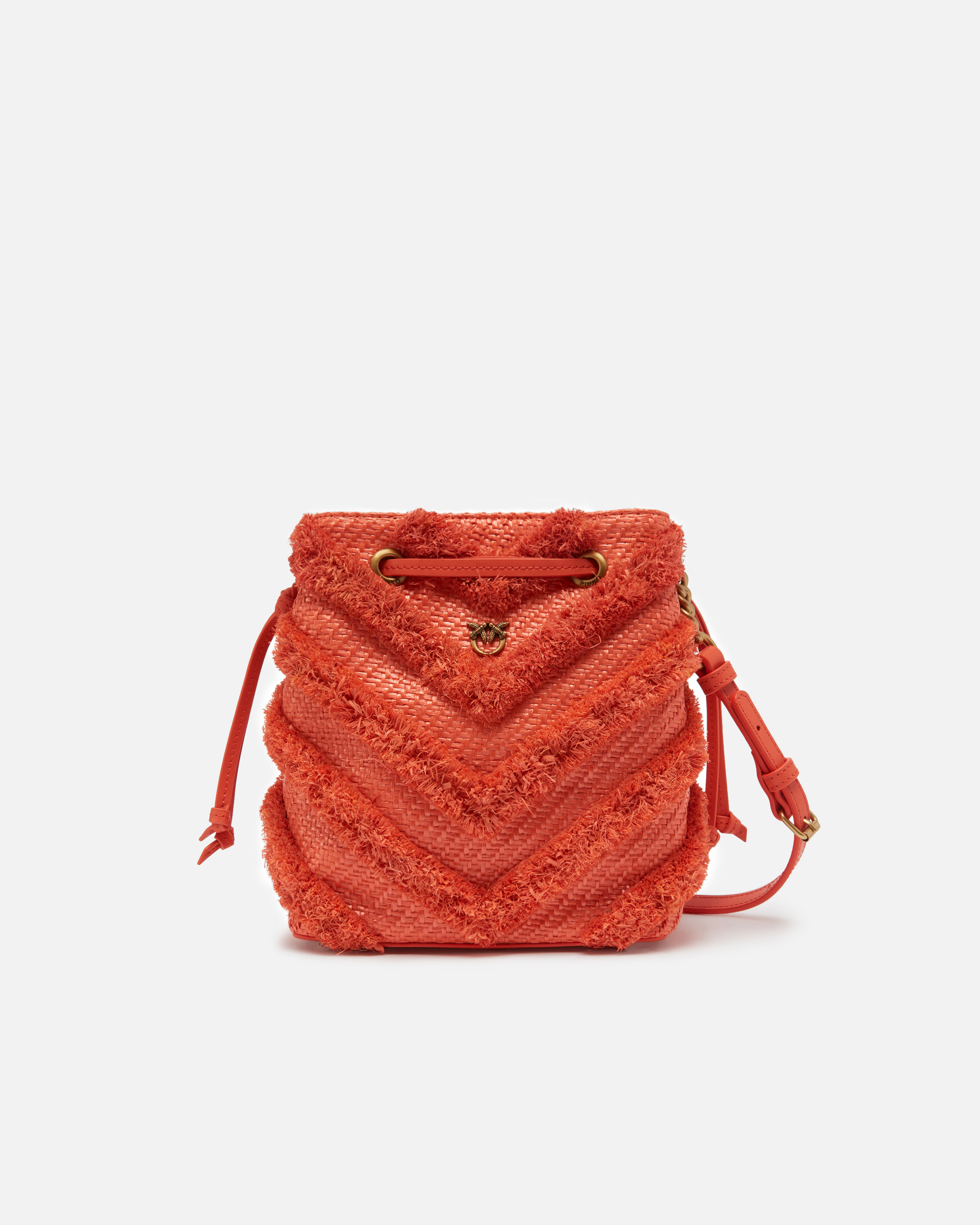 Pinko Small Bucket Bag In Frayed Raffia