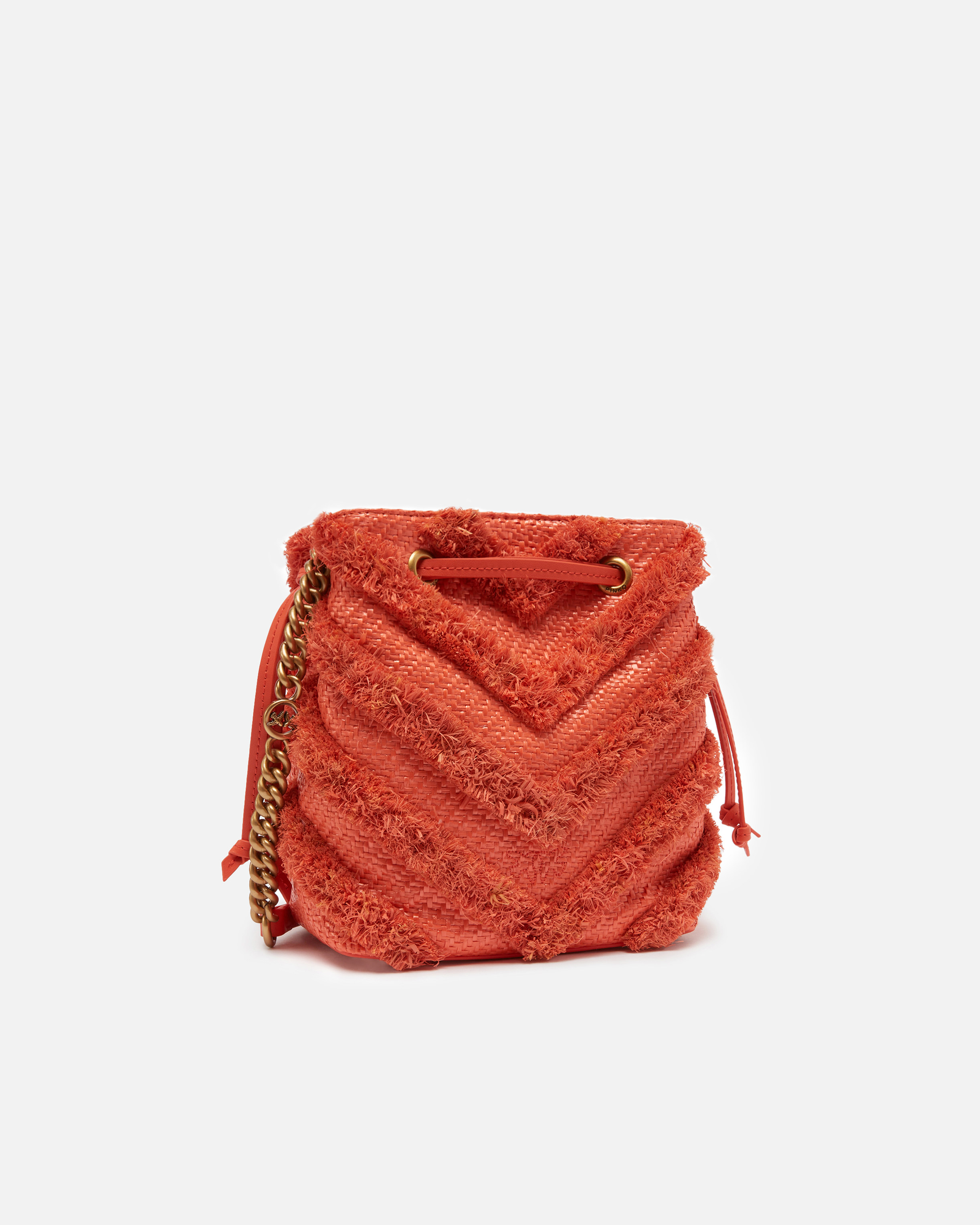 Pinko Small Bucket Bag In Frayed Raffia