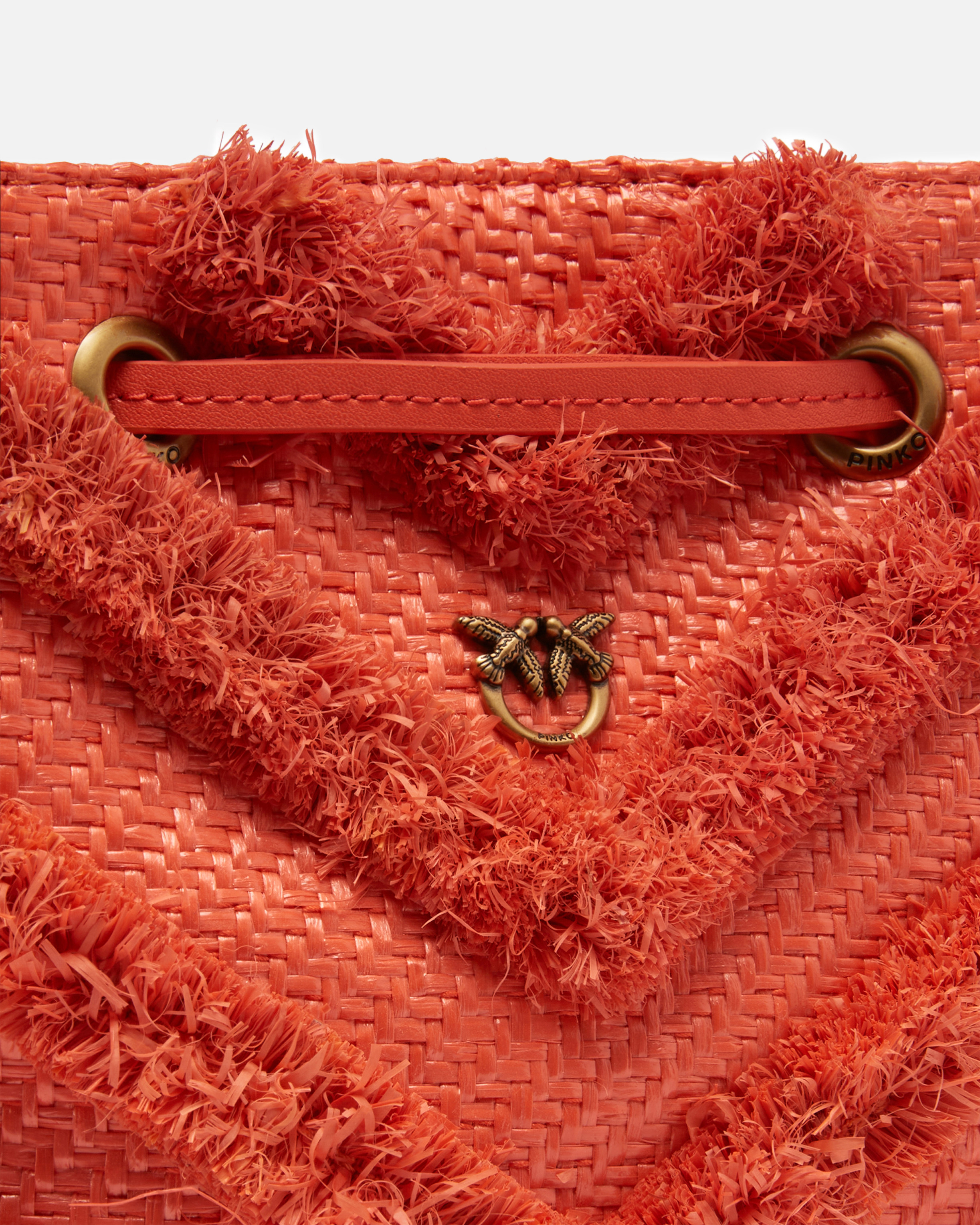 Pinko Small Bucket Bag In Frayed Raffia