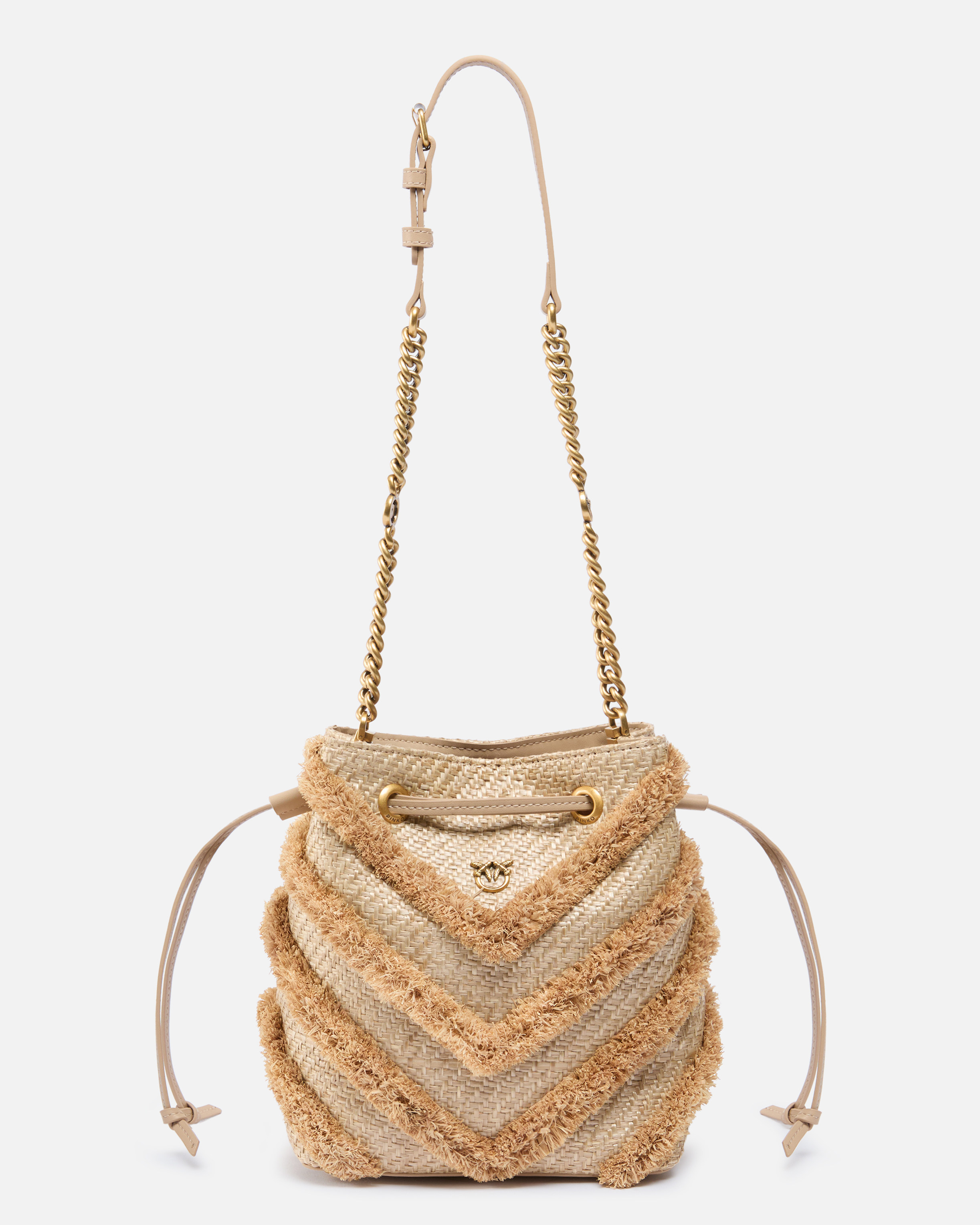 バッグ・カバンその他 Pinko SMALL LOVE SUMMER RAFIA BUCKET BAG Small crossbody bucket bag in raffia with fringe PINKO