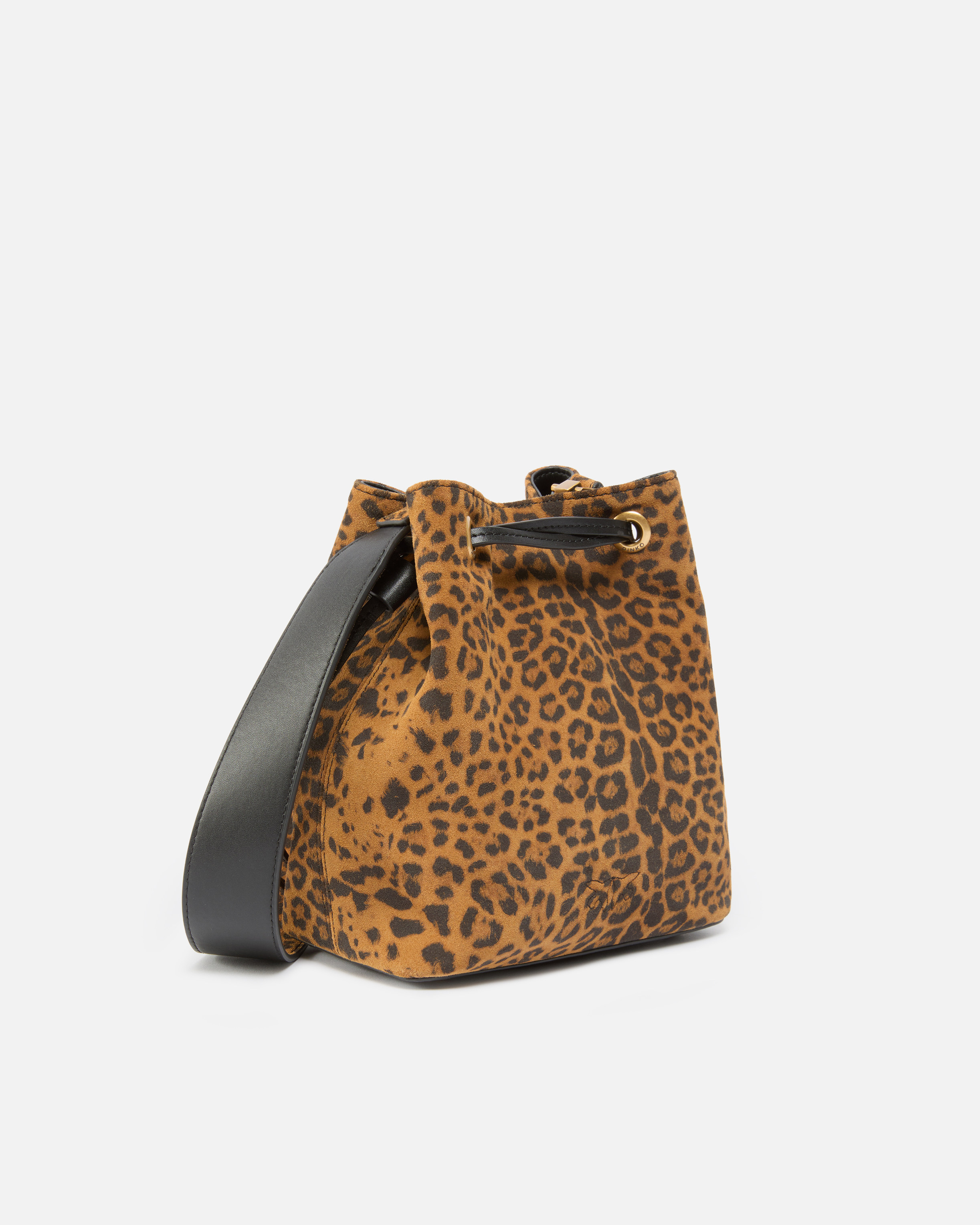 Pinko Mini Bucket Bag In Leopard Suede