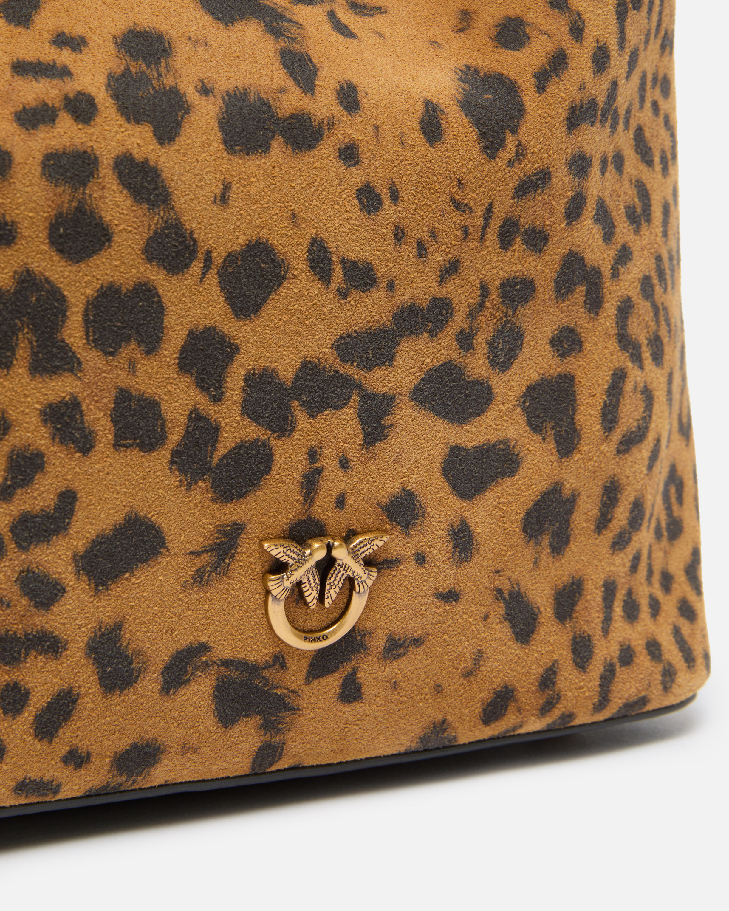 Pinko Mini Bucket Bag In Leopard Suede