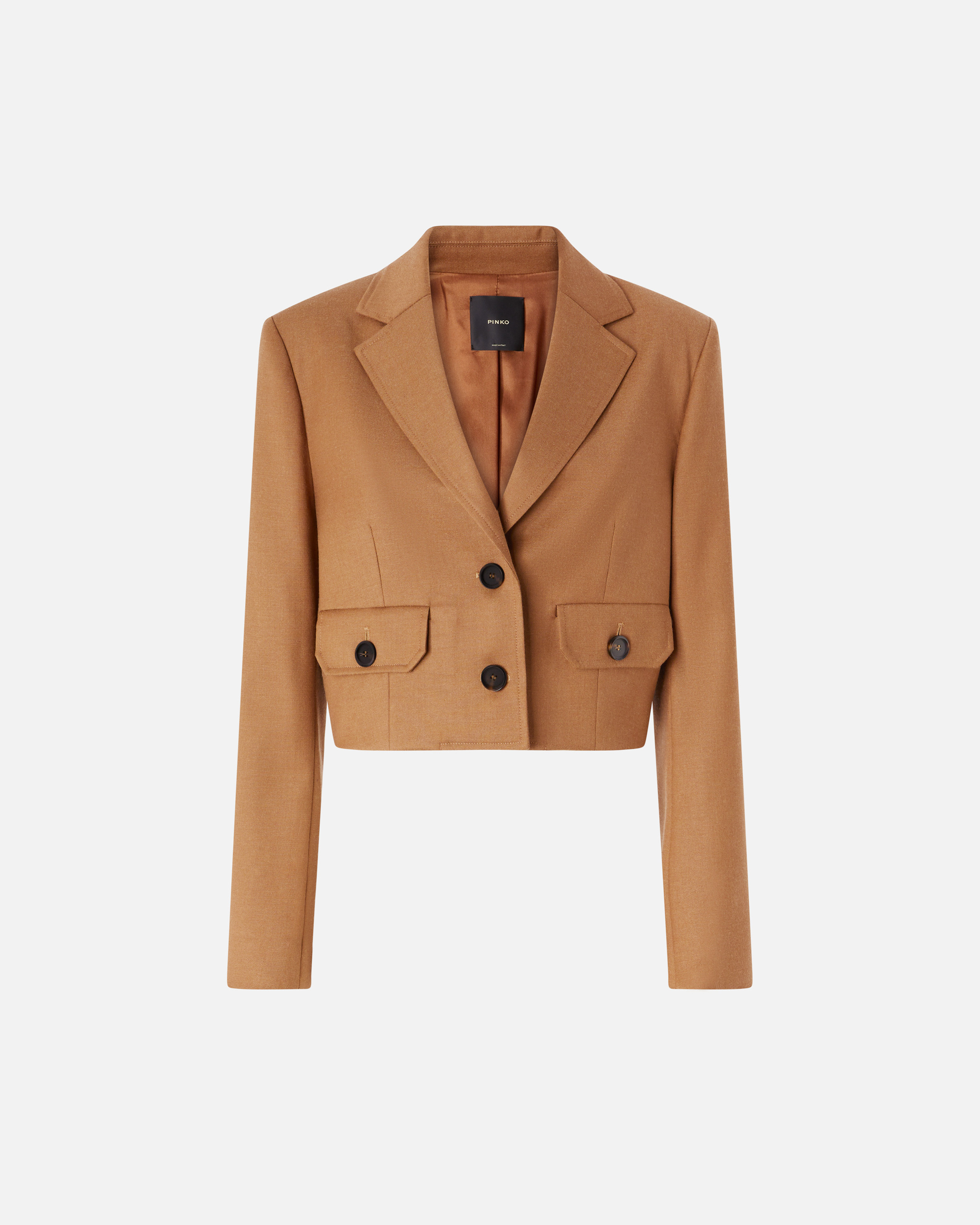Pinko Vivona Short Beige Single-breasted Blazer In Marron Noisette