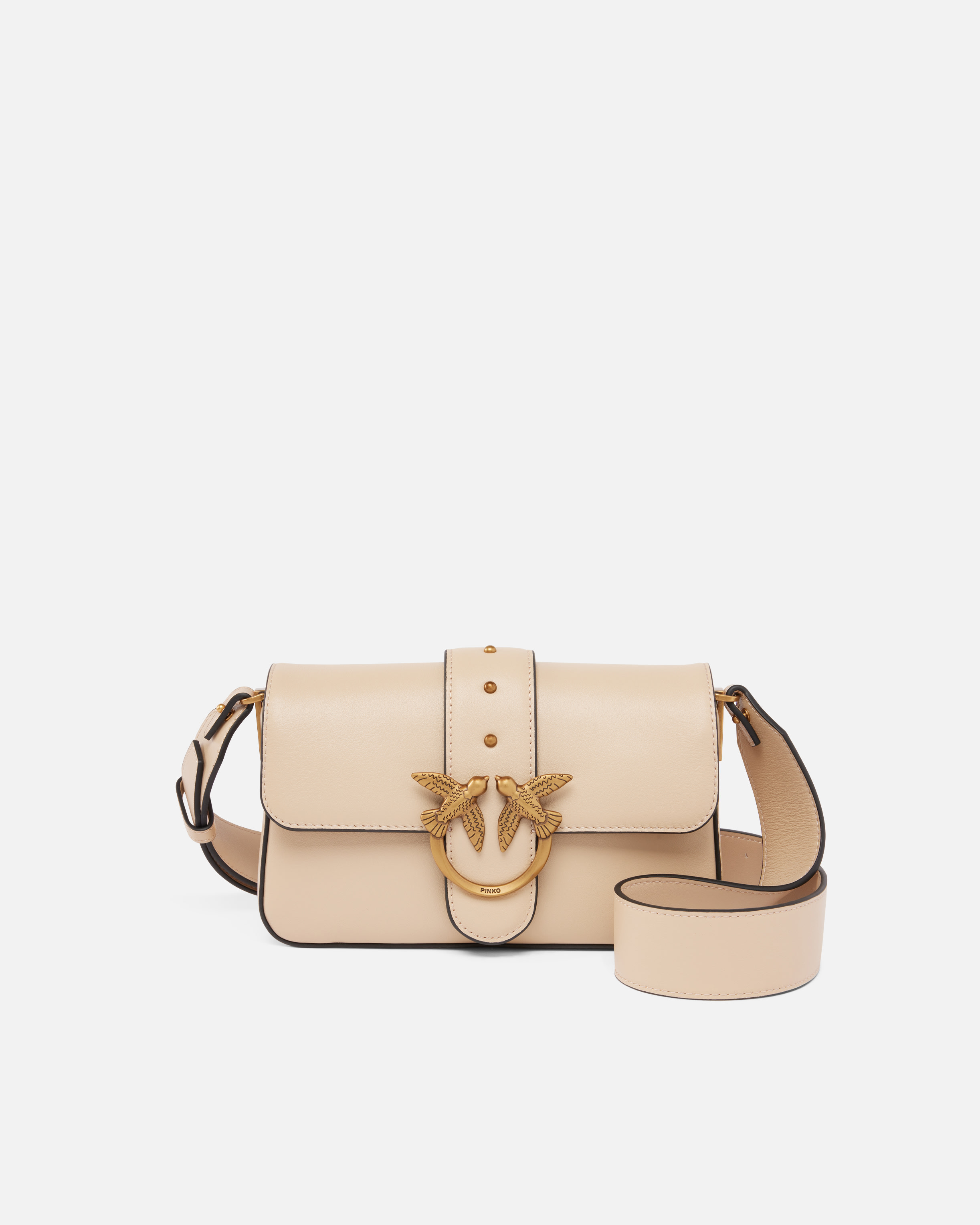 Pinko Mini Love Bag Soft Shoulder Bag In Leather In Beige-smoke Grey-antique Gold