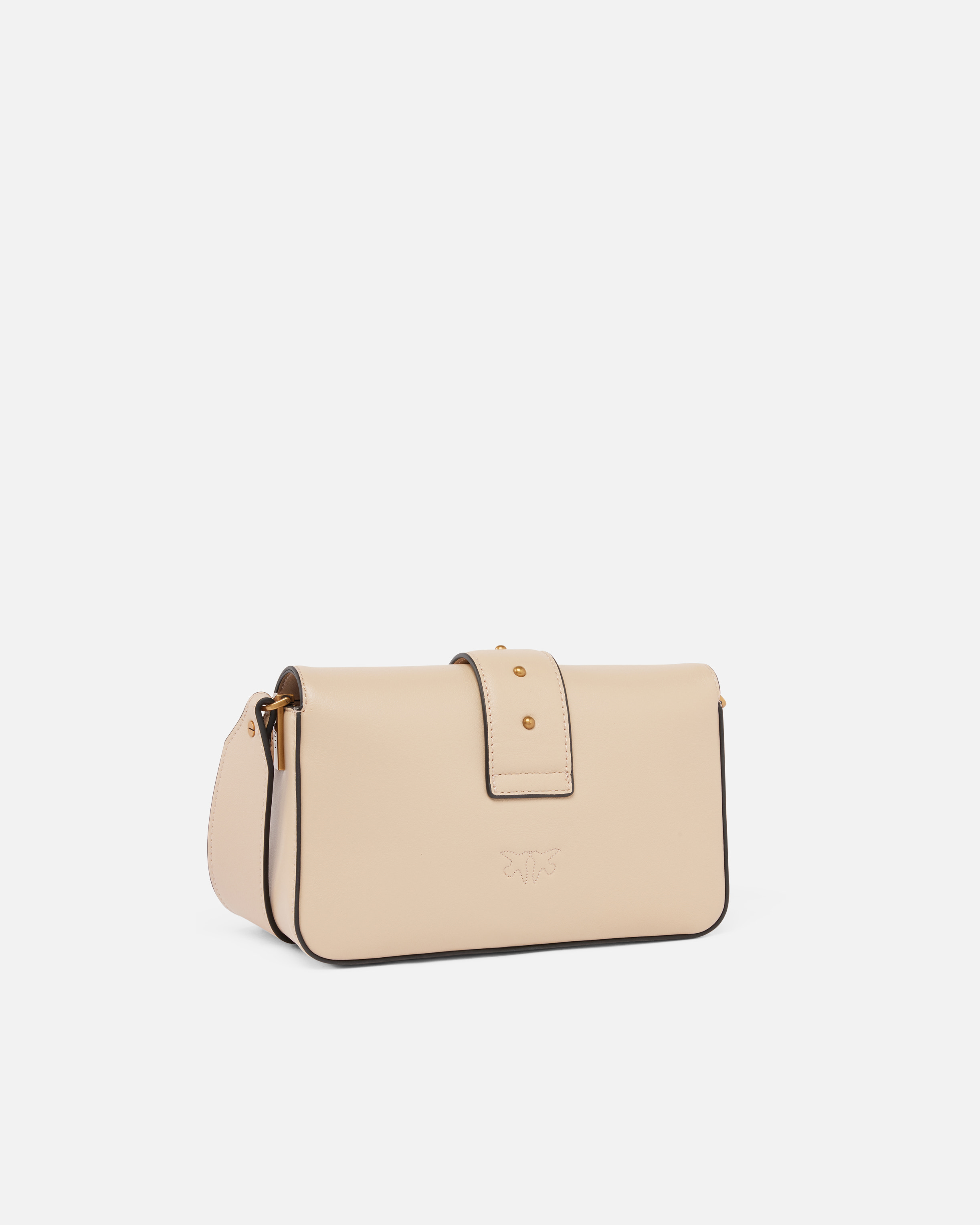 Pinko Mini Love Bag Soft Shoulder Bag In Leather In Beige-smoke Grey-antique Gold