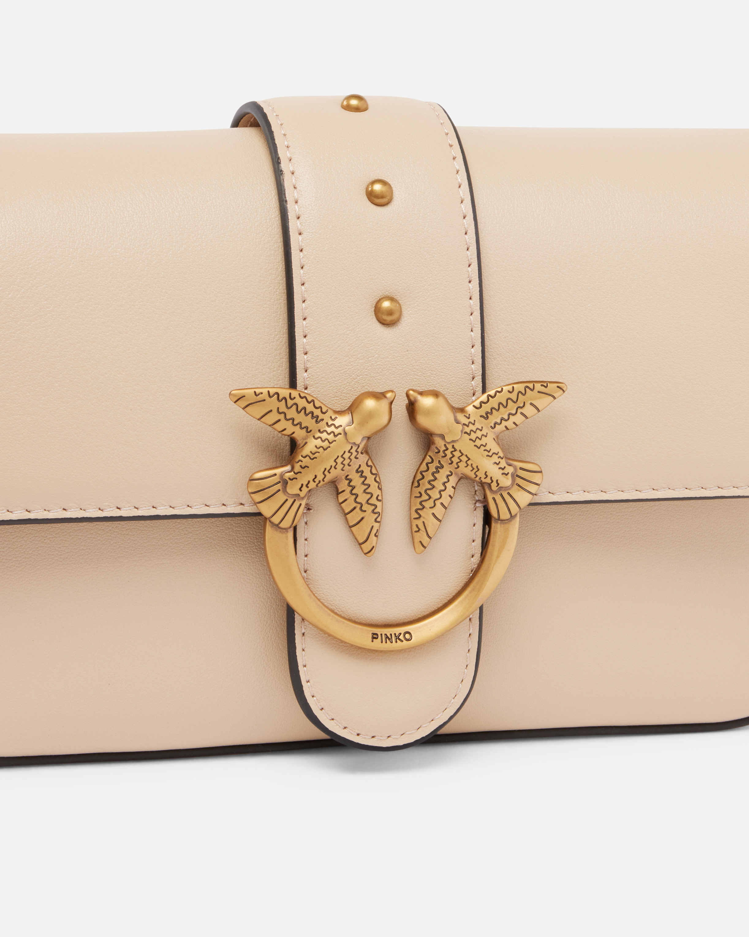 Pinko Mini Love Bag Soft Shoulder Bag In Leather In Beige-smoke Grey-antique Gold