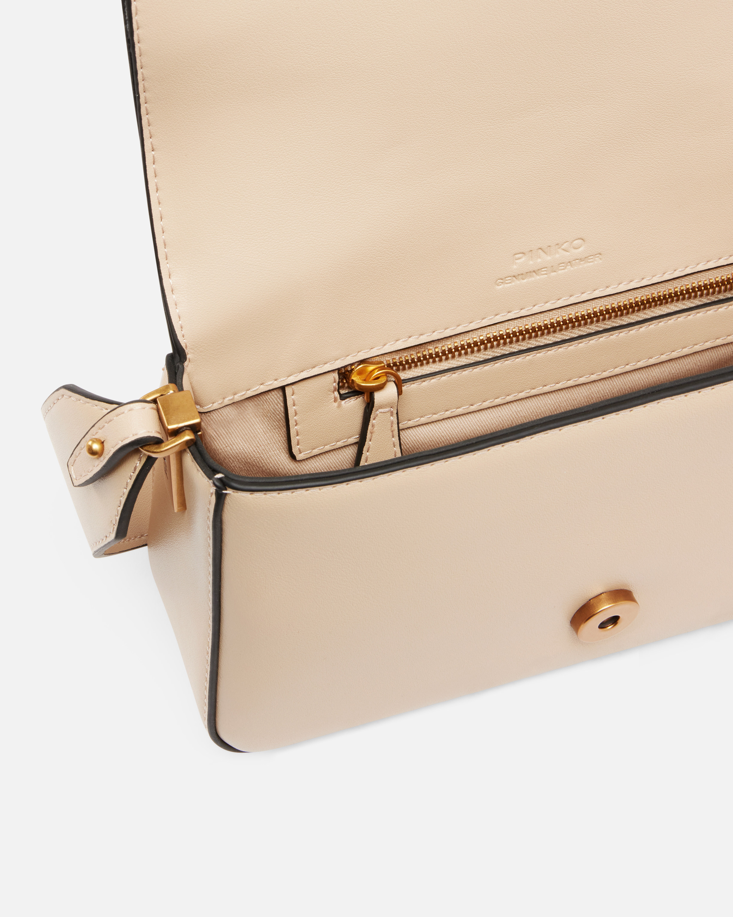 Pinko Mini Love Bag Soft Shoulder Bag In Leather In Beige-smoke Grey-antique Gold