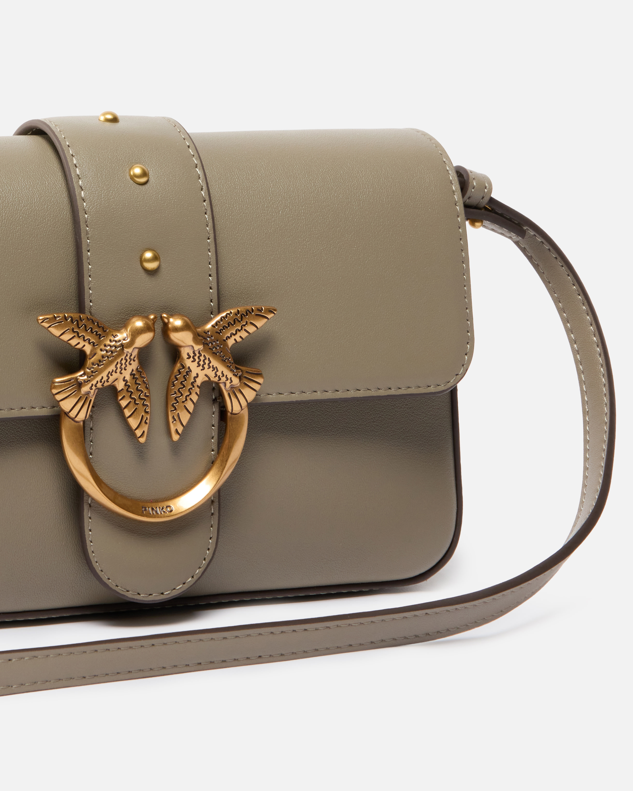 Pinko Mini Calfskin Shoulder Strap In Brown