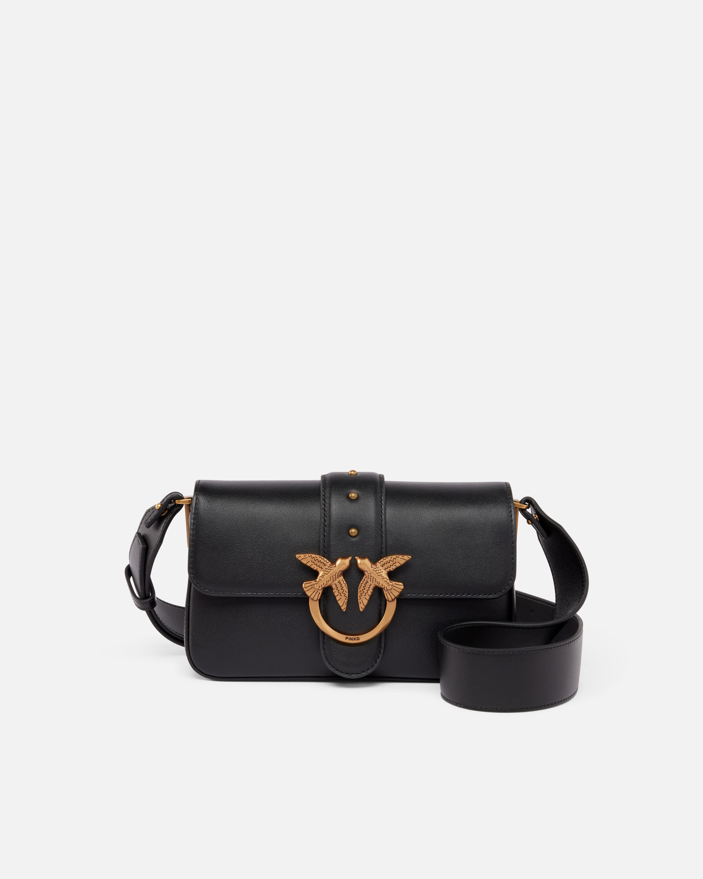 Pinko Mini Love Bag Soft Shoulder Bag In Leather In Black-antique Gold