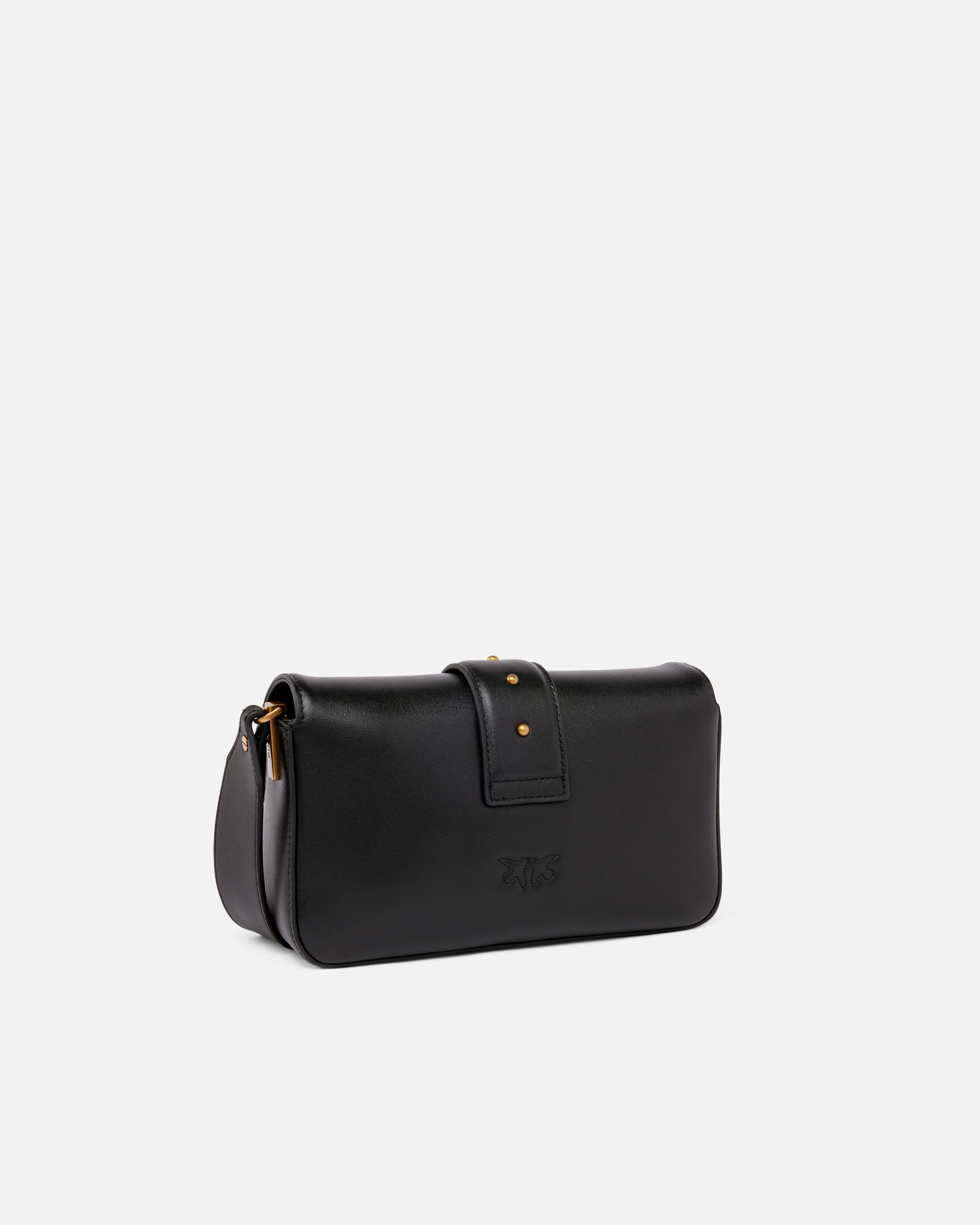 Pinko Mini Love Bag Soft Shoulder Bag In Leather In Black-antique Gold