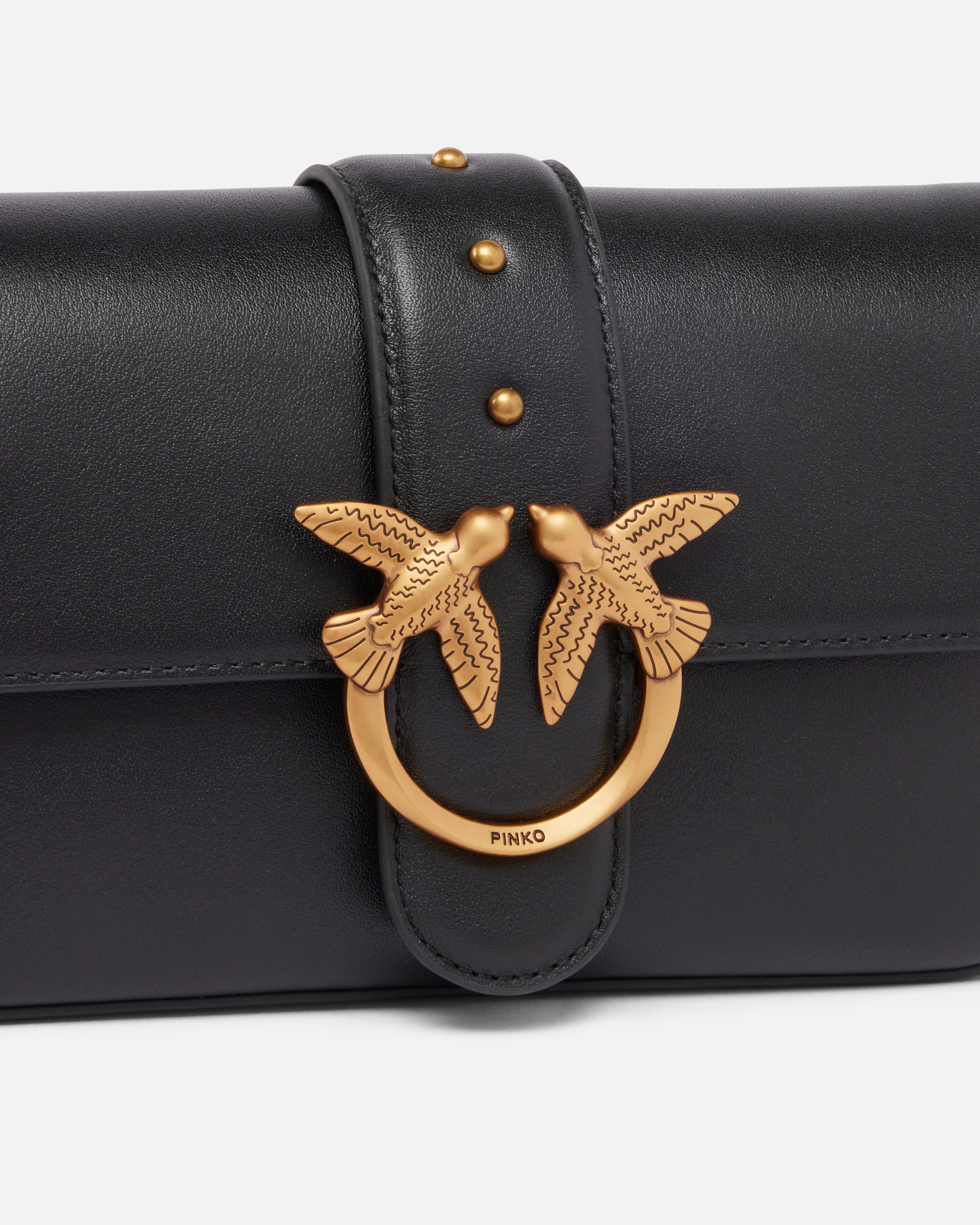 Pinko Mini Love Bag Soft Shoulder Bag In Leather In Black-antique Gold