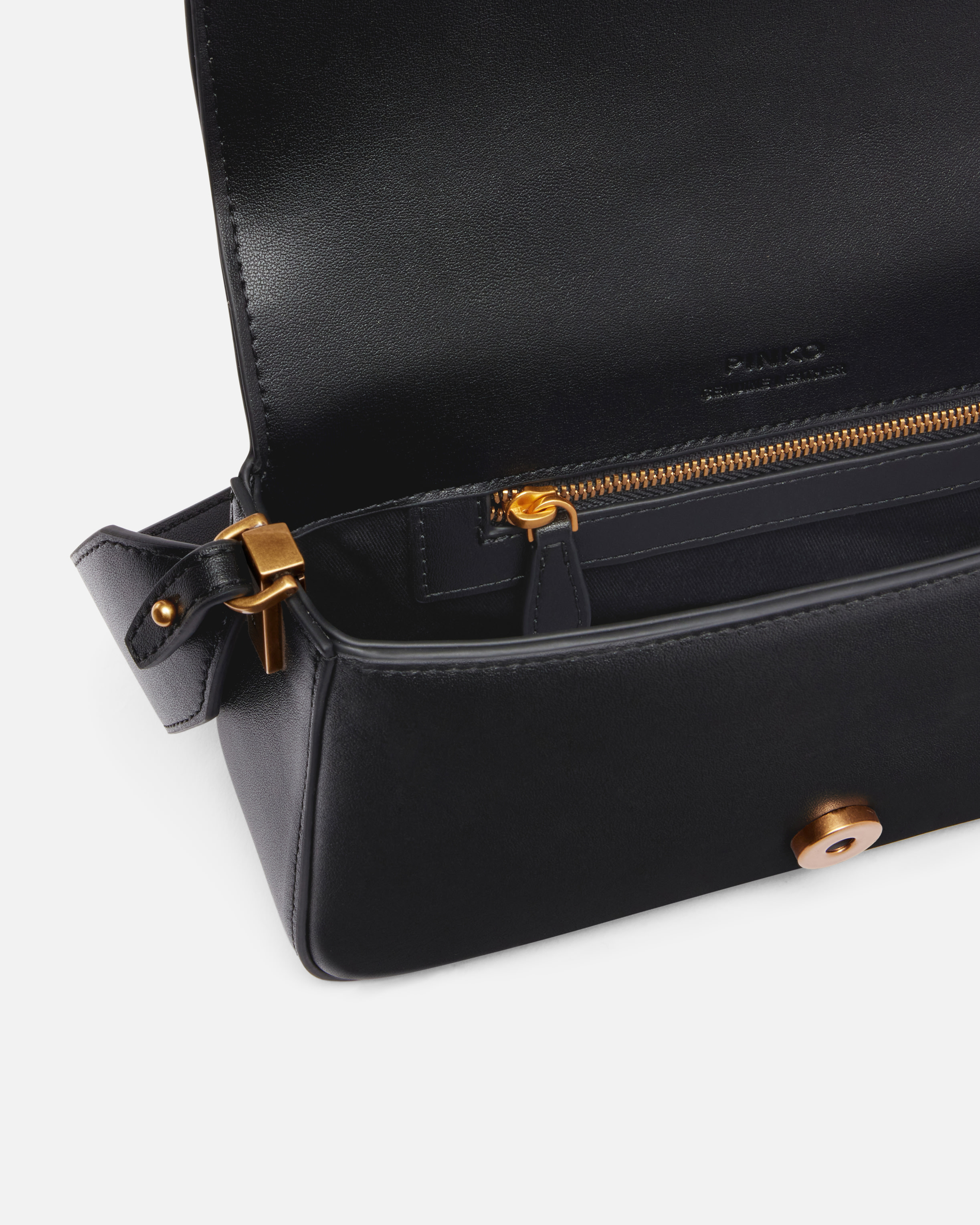 Pinko Mini Love Bag Soft Shoulder Bag In Leather In Black-antique Gold
