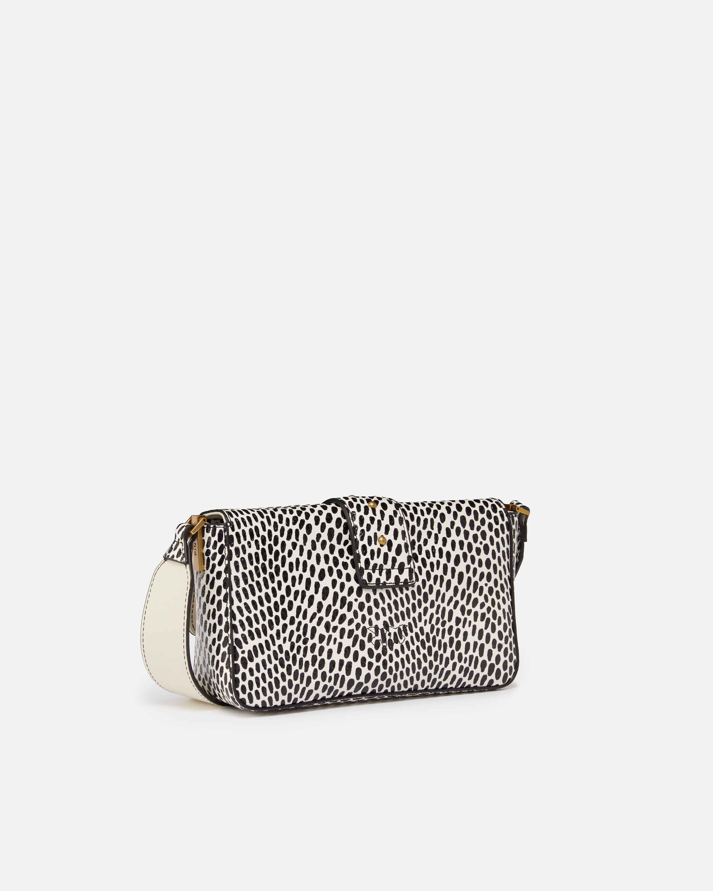 Pinko Soft Mini Love Bag Reptile Polka Dots Bag With Shoulder Strap In White/black-antique Gold