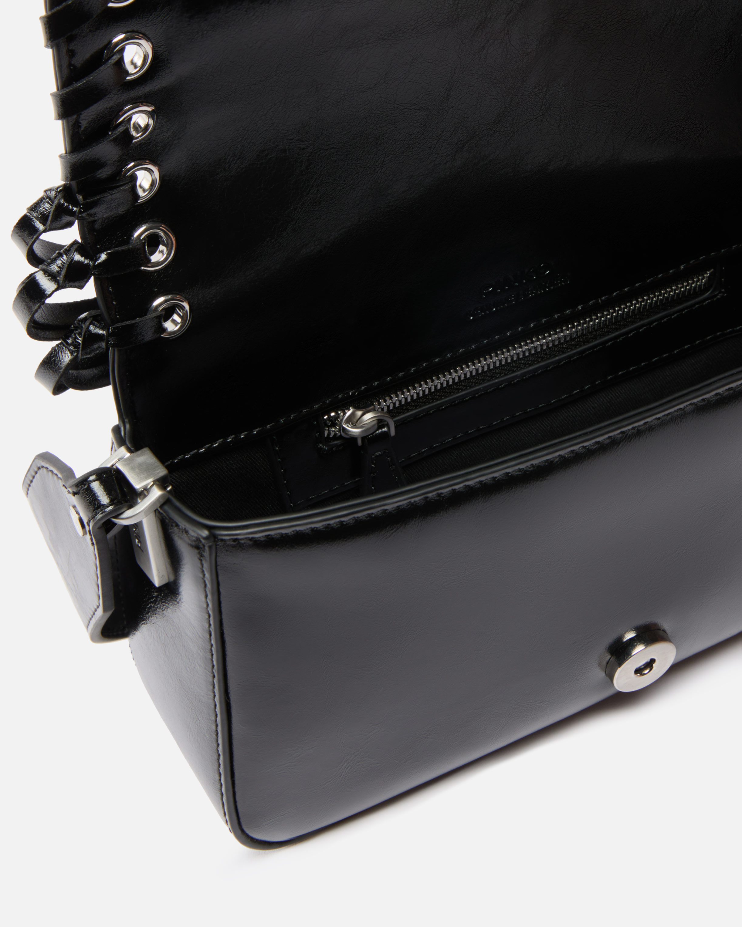 Pinko Slouchy Love Bag Soft Handbag With Fringes And Shoulder Strap In Nero Limousine-brushed Silver