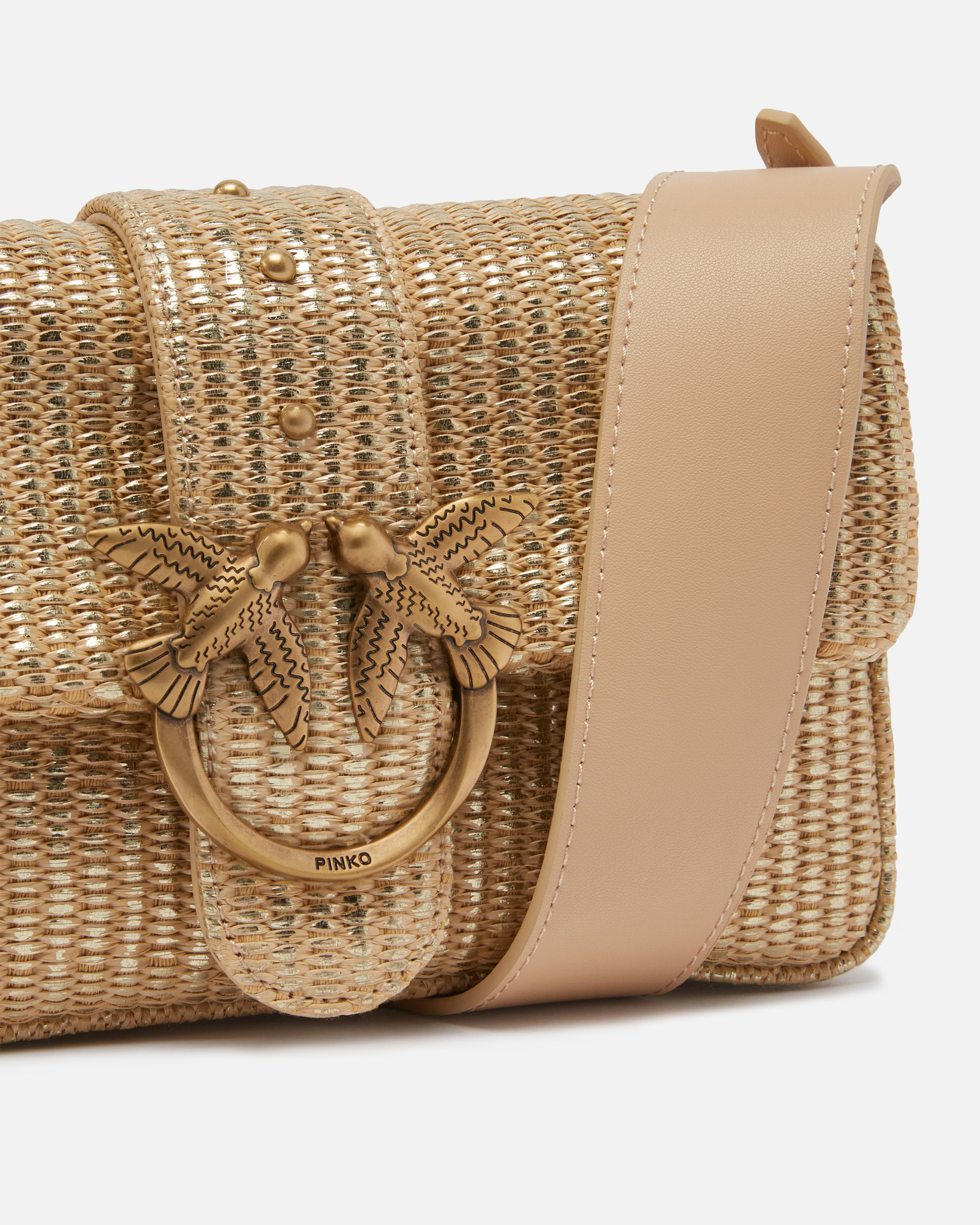 Pinko Raffia Mini Love Bag Slouchy Shoulder Bag