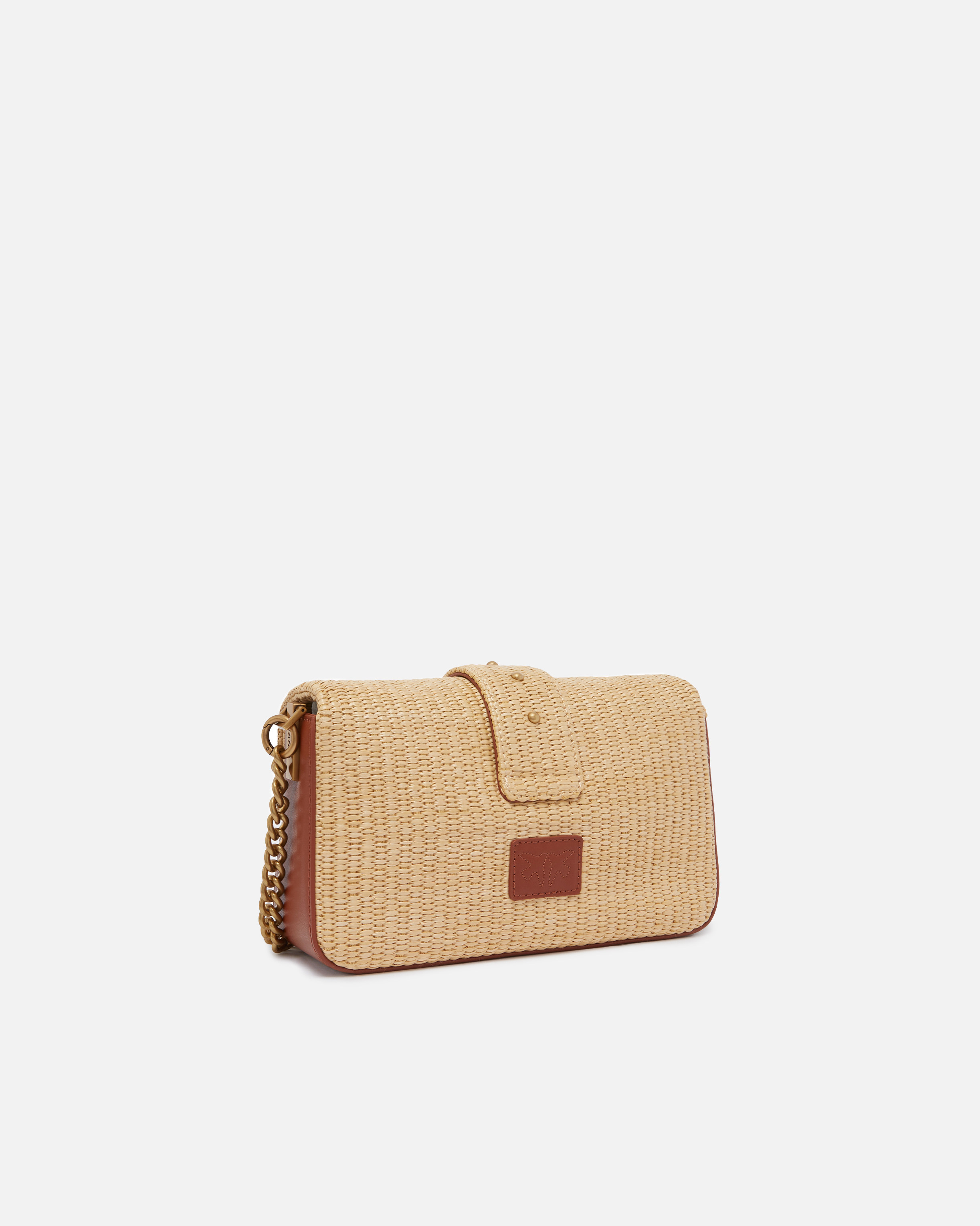 Pinko Mini Love Bag Slouchy Small Shoulder Bag In Raffia With Double Shoulder Strap